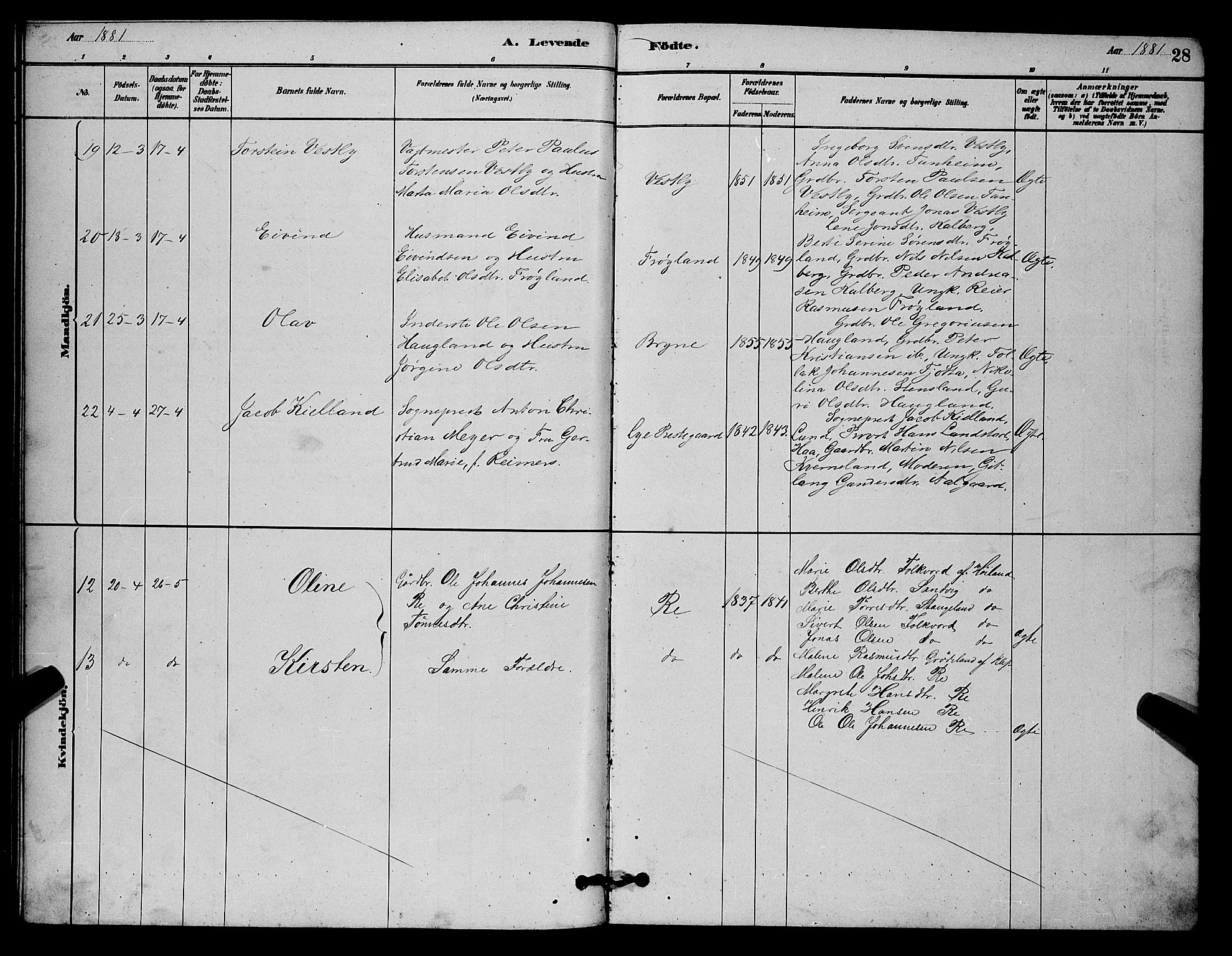 Lye sokneprestkontor, AV/SAST-A-101794/001/30BB/L0006: Klokkerbok nr. B 6, 1879-1888, s. 28