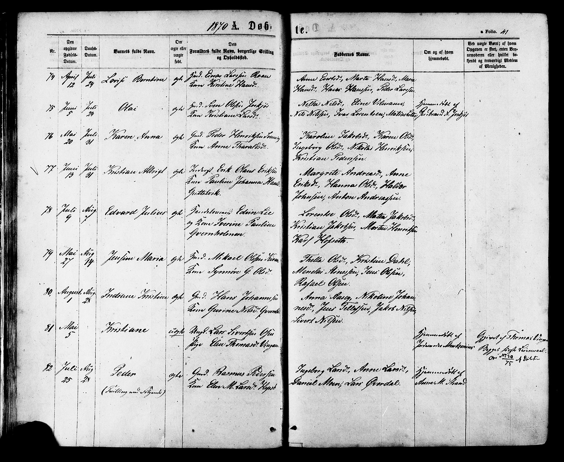 Ministerialprotokoller, klokkerbøker og fødselsregistre - Sør-Trøndelag, AV/SAT-A-1456/657/L0706: Ministerialbok nr. 657A07, 1867-1878, s. 41