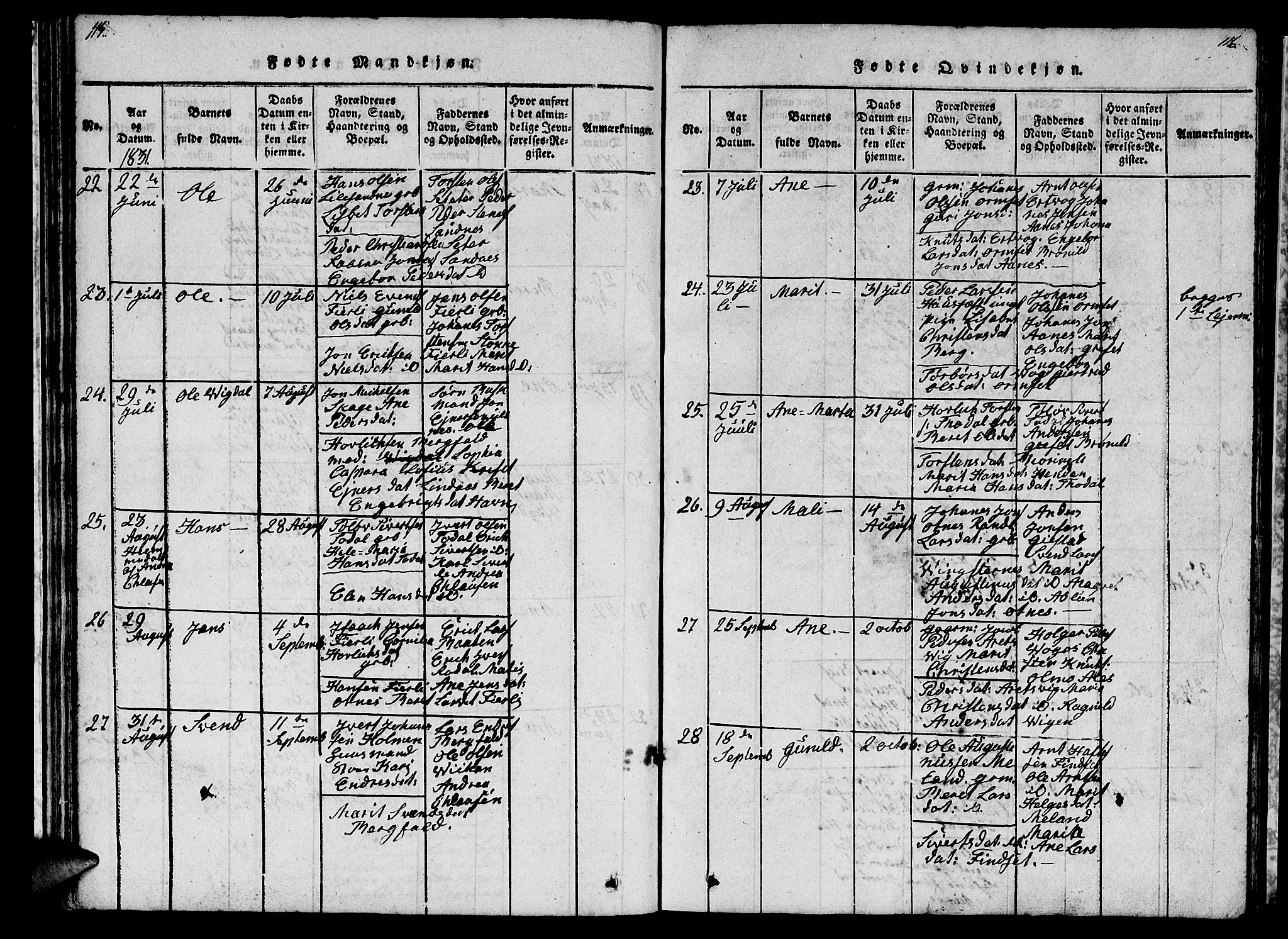 Ministerialprotokoller, klokkerbøker og fødselsregistre - Møre og Romsdal, AV/SAT-A-1454/578/L0908: Klokkerbok nr. 578C01, 1819-1837, s. 115-116