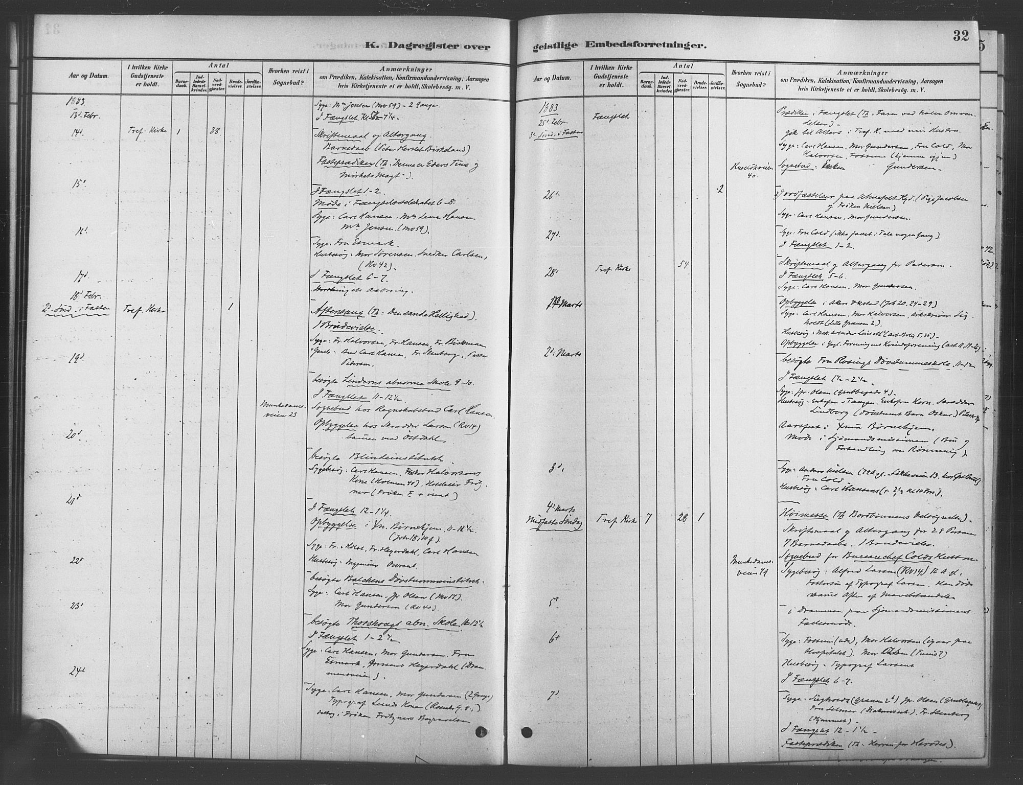 Trefoldighet prestekontor Kirkebøker, AV/SAO-A-10882/I/Ia/L0003: Dagsregister nr. 3, 1881-1901, s. 32