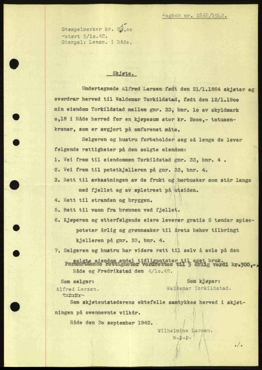 Moss sorenskriveri, SAO/A-10168: Pantebok nr. A10, 1942-1943, Dagboknr: 1868/1942