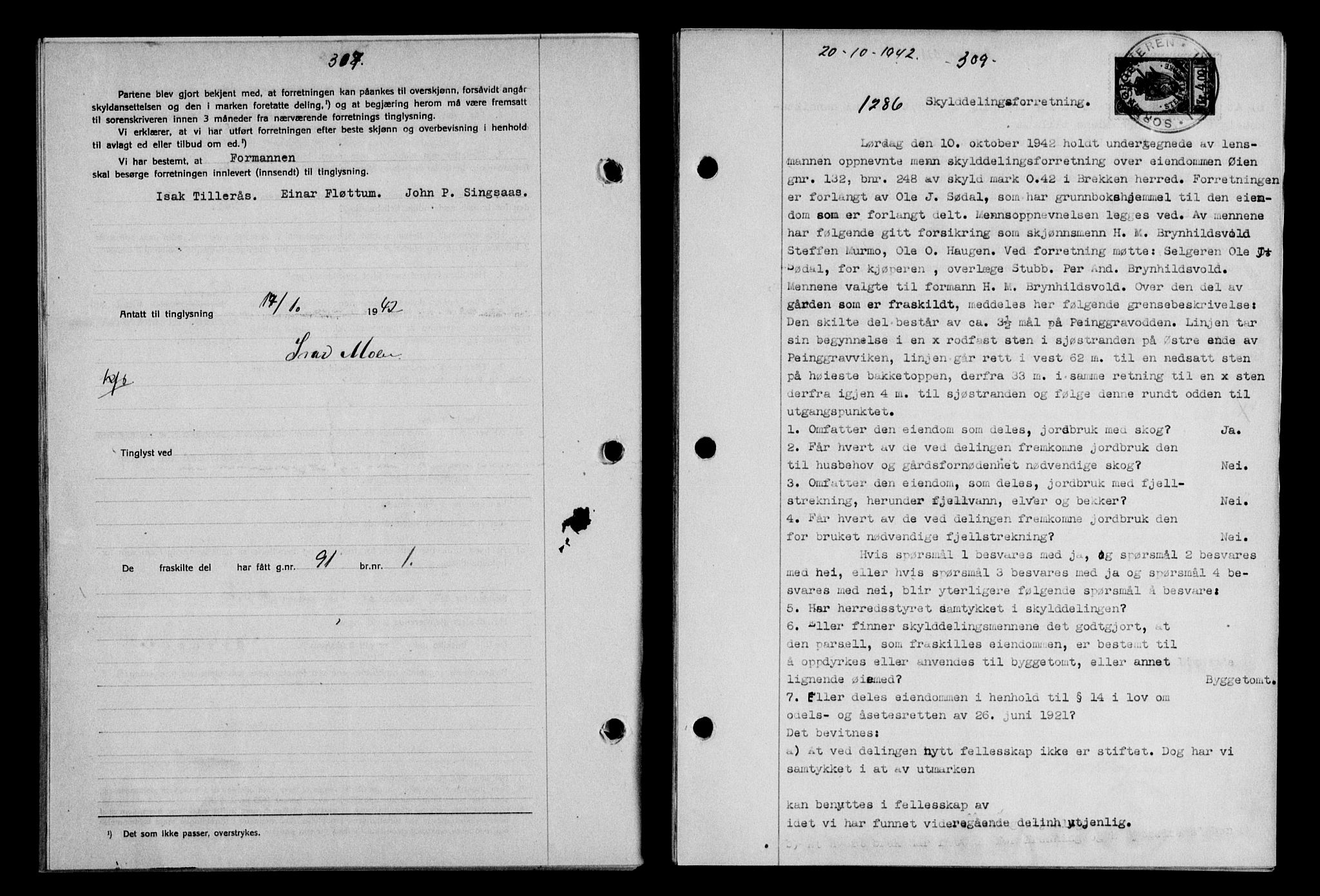 Gauldal sorenskriveri, SAT/A-0014/1/2/2C/L0055: Pantebok nr. 60, 1942-1942, Dagboknr: 1286/1942