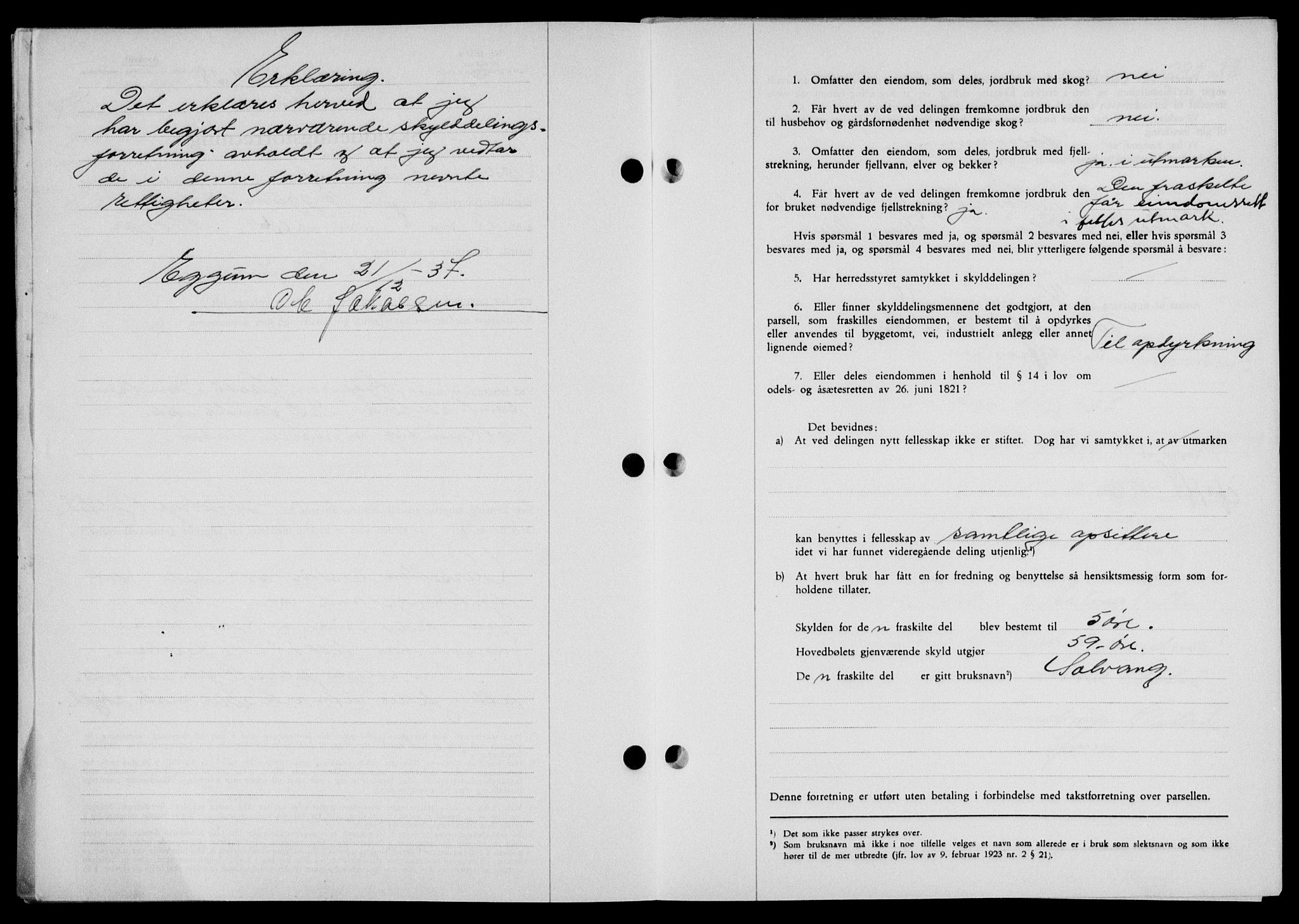 Lofoten sorenskriveri, SAT/A-0017/1/2/2C/L0003a: Pantebok nr. 3a, 1937-1938, Dagboknr: 294/1938