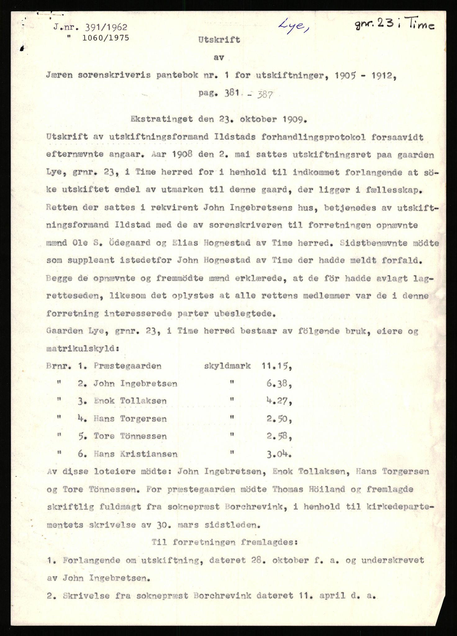 Statsarkivet i Stavanger, SAST/A-101971/03/Y/Yj/L0055: Avskrifter sortert etter gårdsnavn: Lunde nordre - Løining i Elven, 1750-1930, s. 509