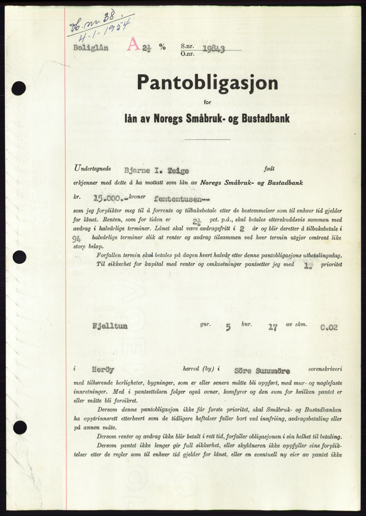 Søre Sunnmøre sorenskriveri, AV/SAT-A-4122/1/2/2C/L0124: Pantebok nr. 12B, 1953-1954, Dagboknr: 38/1954