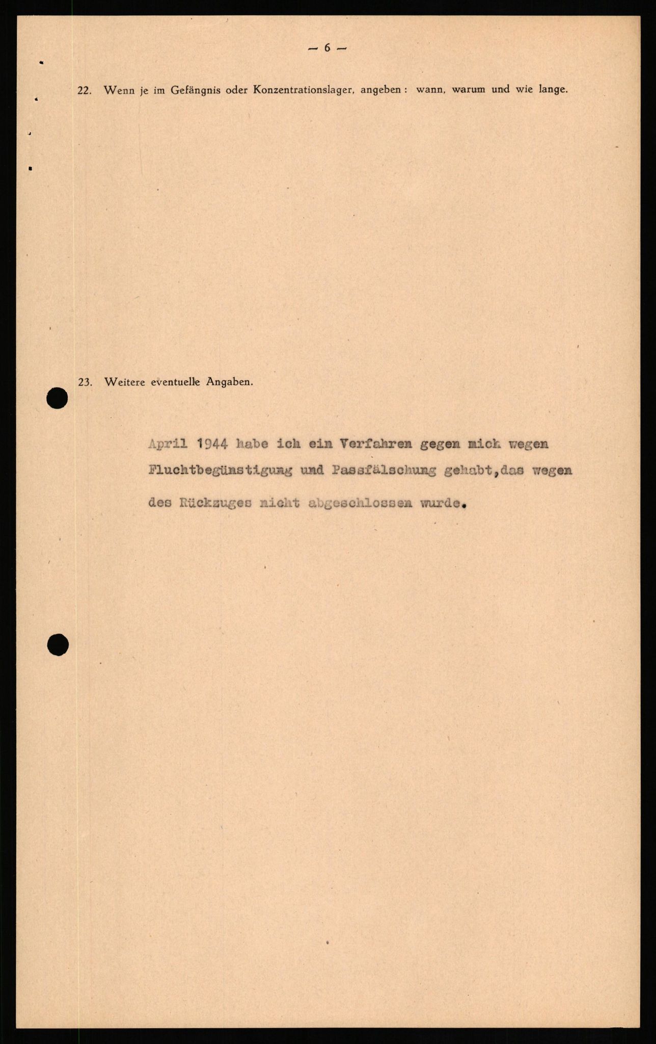 Forsvaret, Forsvarets overkommando II, RA/RAFA-3915/D/Db/L0034: CI Questionaires. Tyske okkupasjonsstyrker i Norge. Tyskere., 1945-1946, s. 172