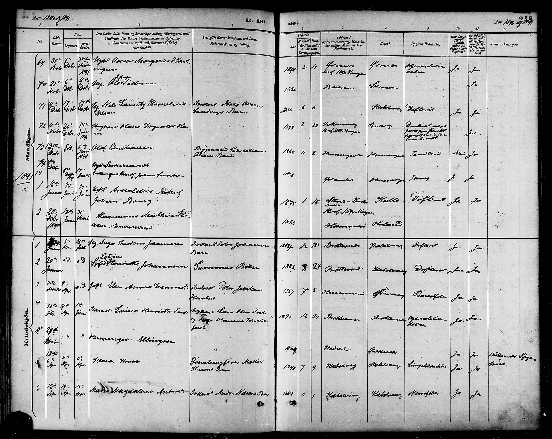Ministerialprotokoller, klokkerbøker og fødselsregistre - Nordland, SAT/A-1459/874/L1060: Ministerialbok nr. 874A04, 1890-1899, s. 248