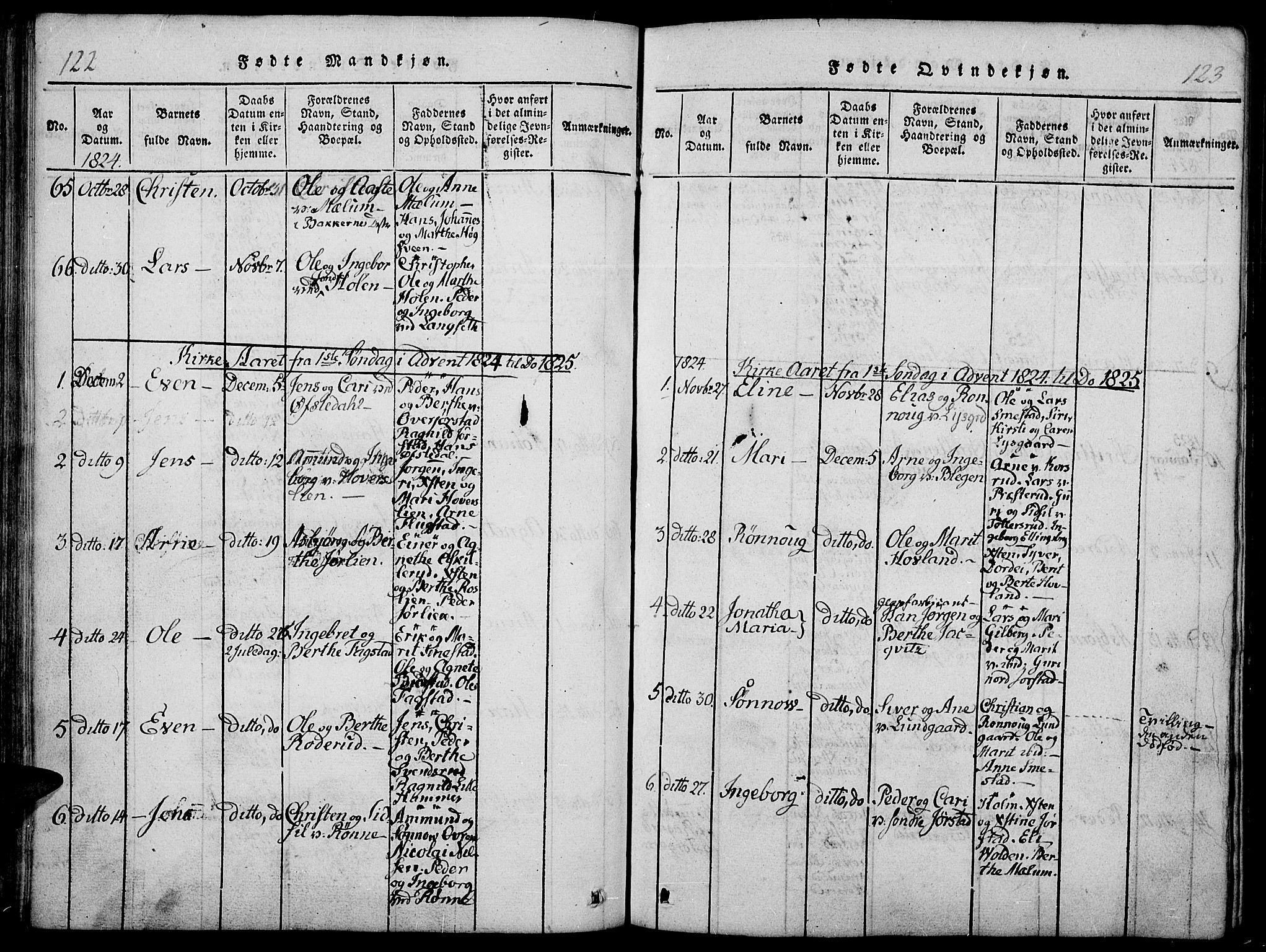 Fåberg prestekontor, AV/SAH-PREST-086/H/Ha/Haa/L0003: Ministerialbok nr. 3, 1818-1833, s. 122-123