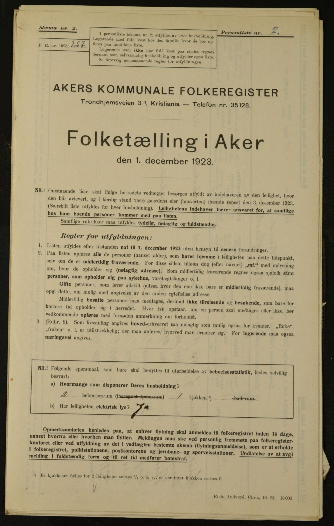 , Kommunal folketelling 1.12.1923 for Aker, 1923, s. 1698