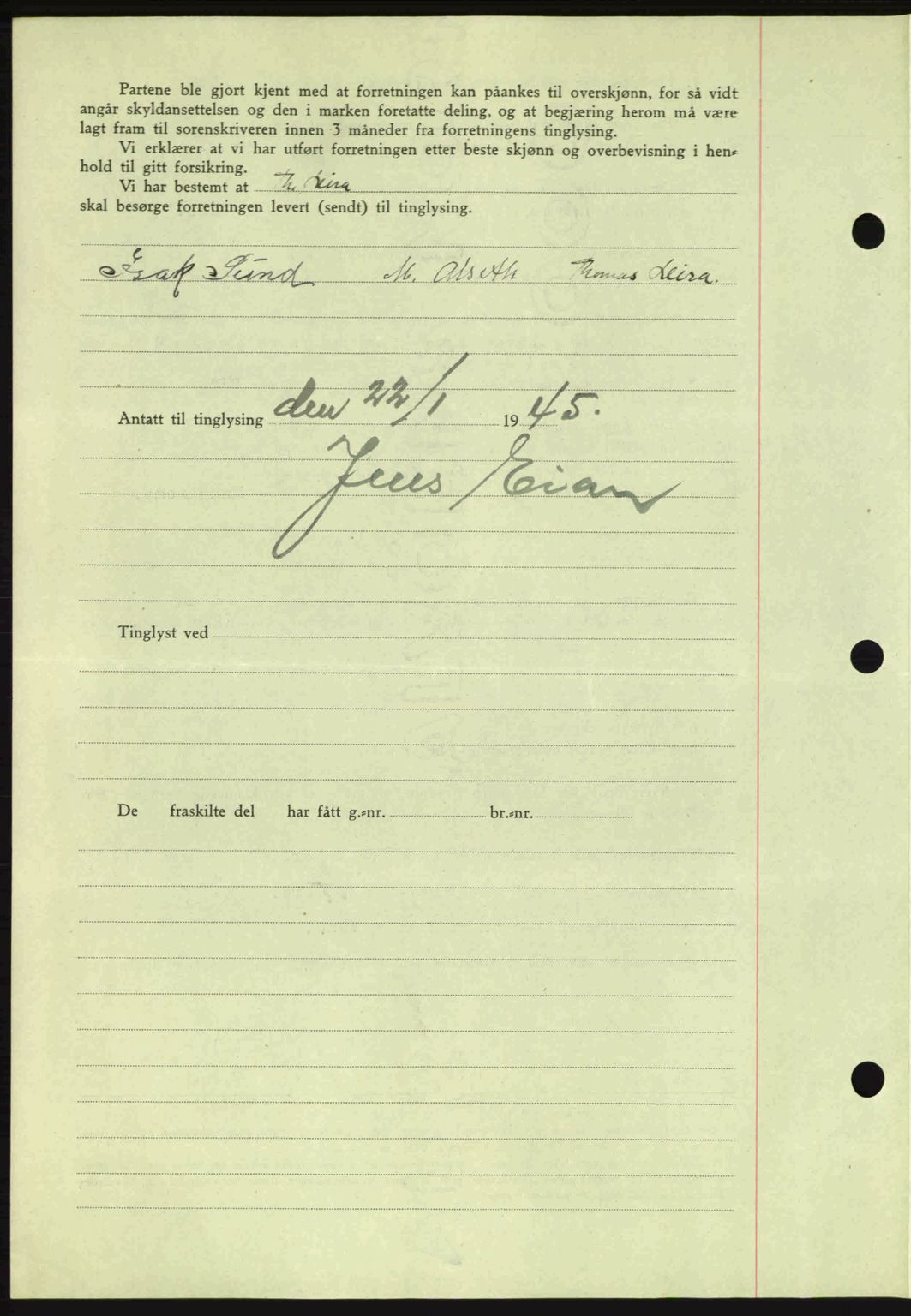 Fosen sorenskriveri, AV/SAT-A-1107/1/2/2C: Pantebok nr. A3, 1943-1945, Dagboknr: 93/1945