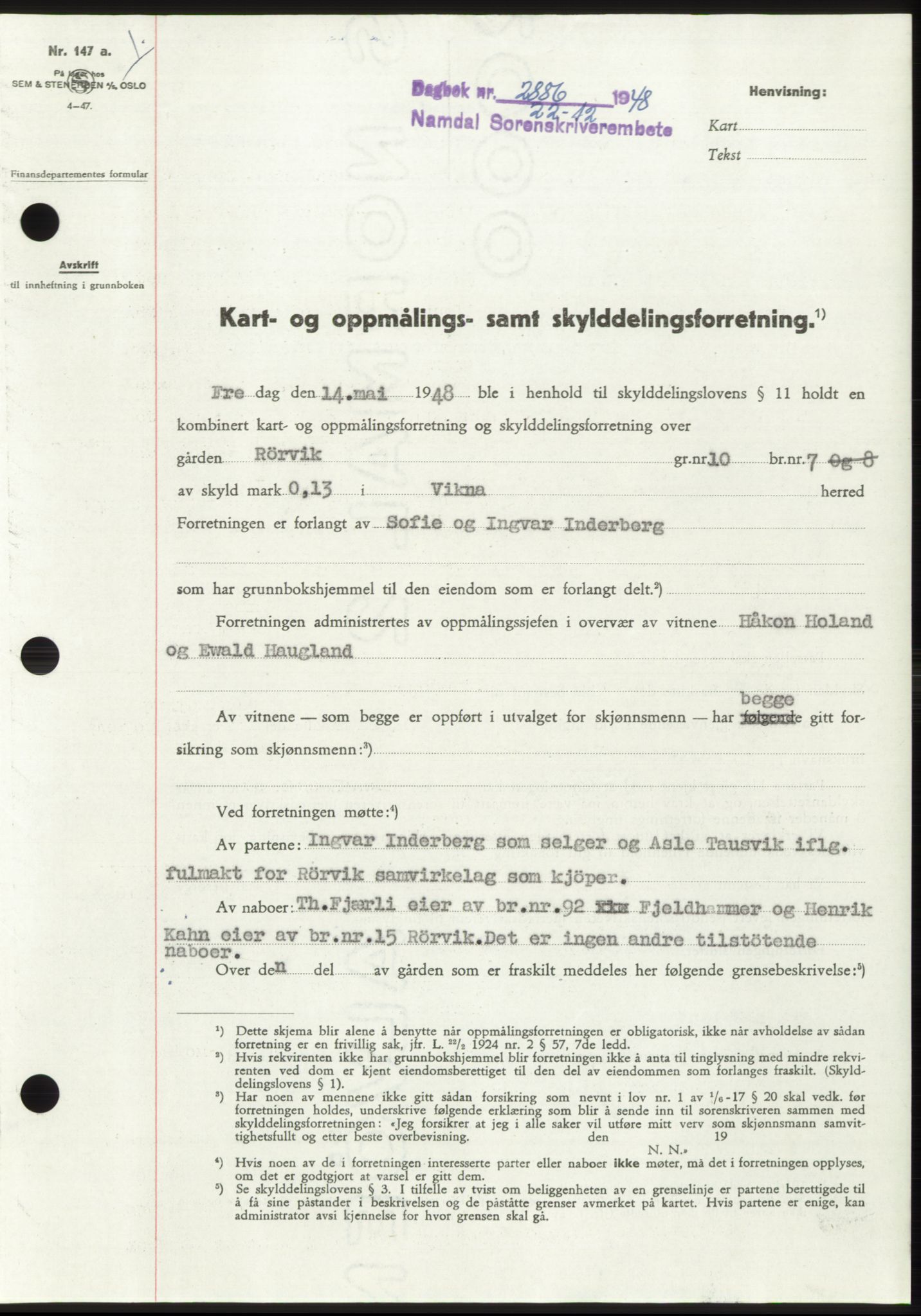 Namdal sorenskriveri, SAT/A-4133/1/2/2C: Pantebok nr. -, 1948-1948, Dagboknr: 2886/1948