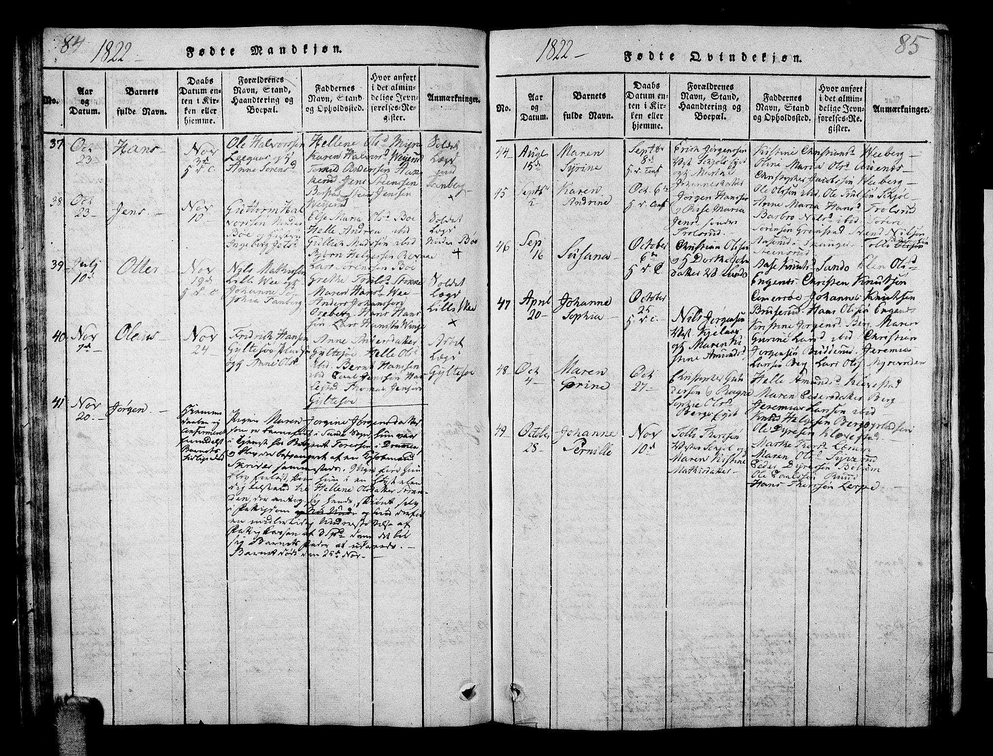 Sande Kirkebøker, AV/SAKO-A-53/G/Ga/L0001: Klokkerbok nr. 1, 1814-1847, s. 84-85