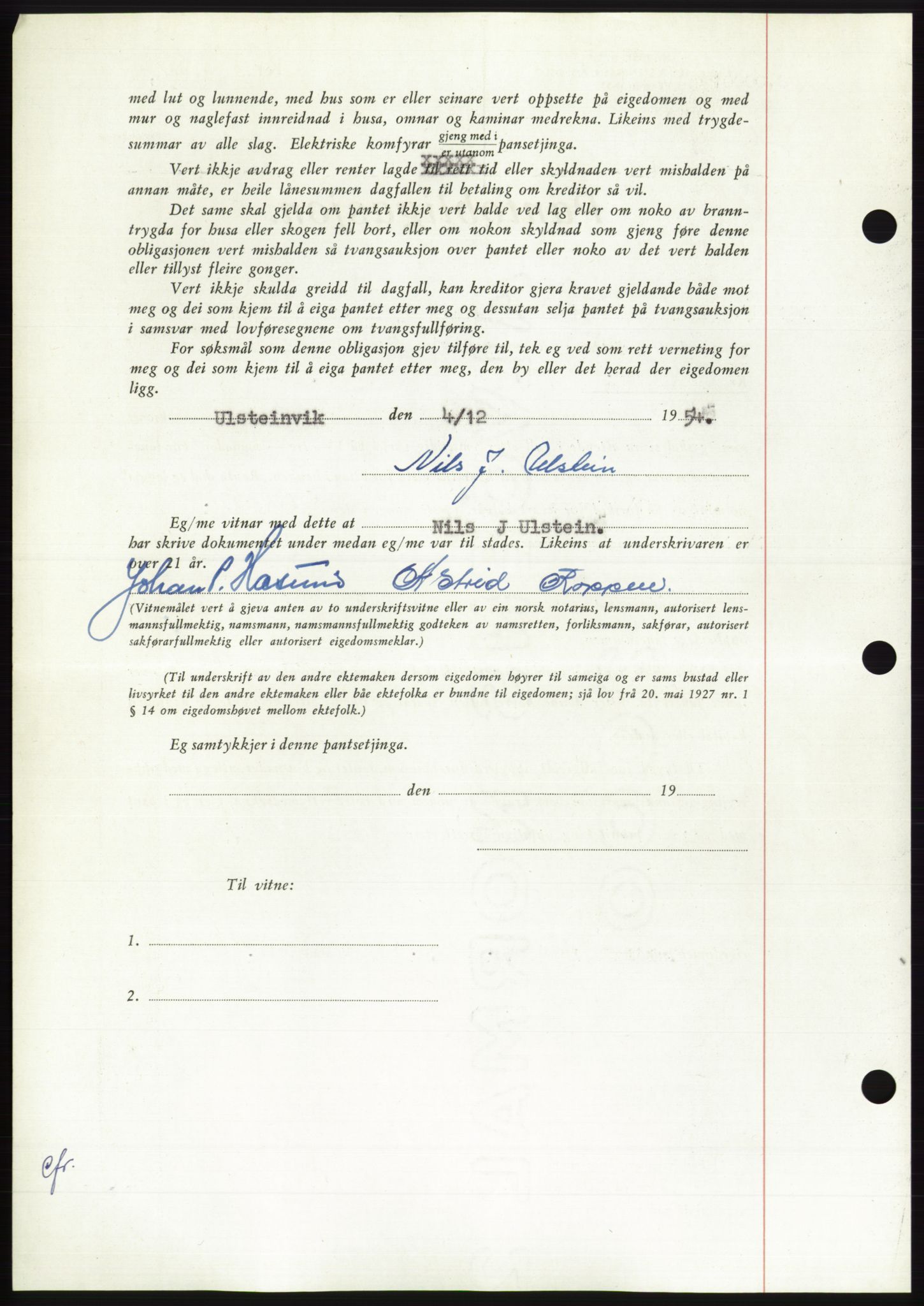 Søre Sunnmøre sorenskriveri, AV/SAT-A-4122/1/2/2C/L0126: Pantebok nr. 14B, 1954-1955, Dagboknr: 3178/1954