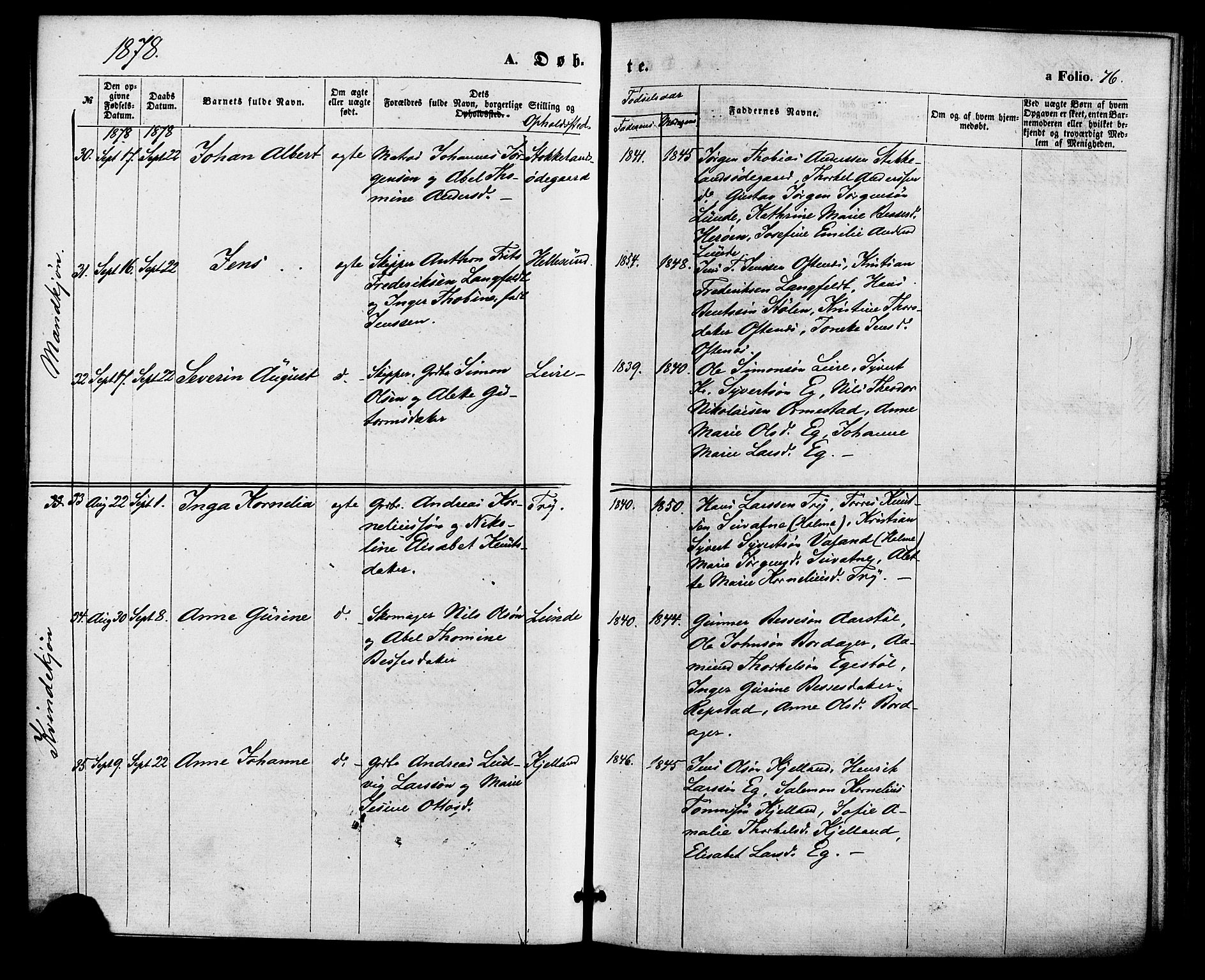 Søgne sokneprestkontor, AV/SAK-1111-0037/F/Fa/Fab/L0011: Ministerialbok nr. A 11, 1869-1879, s. 76