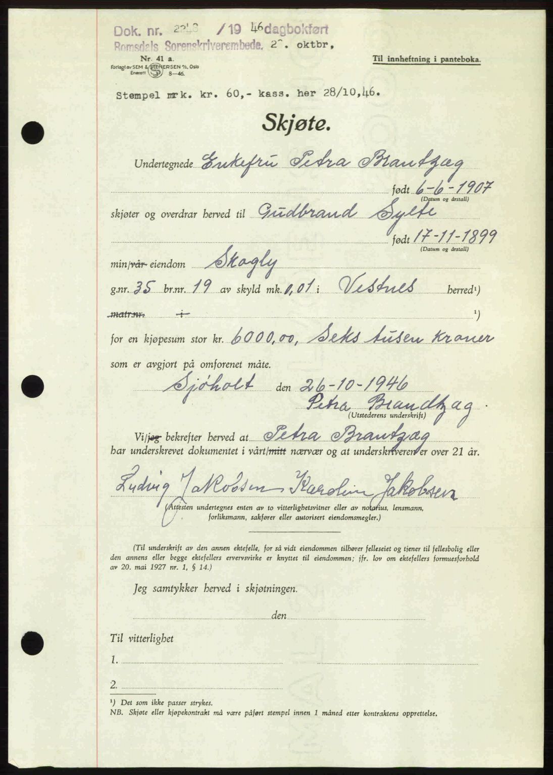 Romsdal sorenskriveri, AV/SAT-A-4149/1/2/2C: Pantebok nr. A21, 1946-1946, Dagboknr: 2248/1946