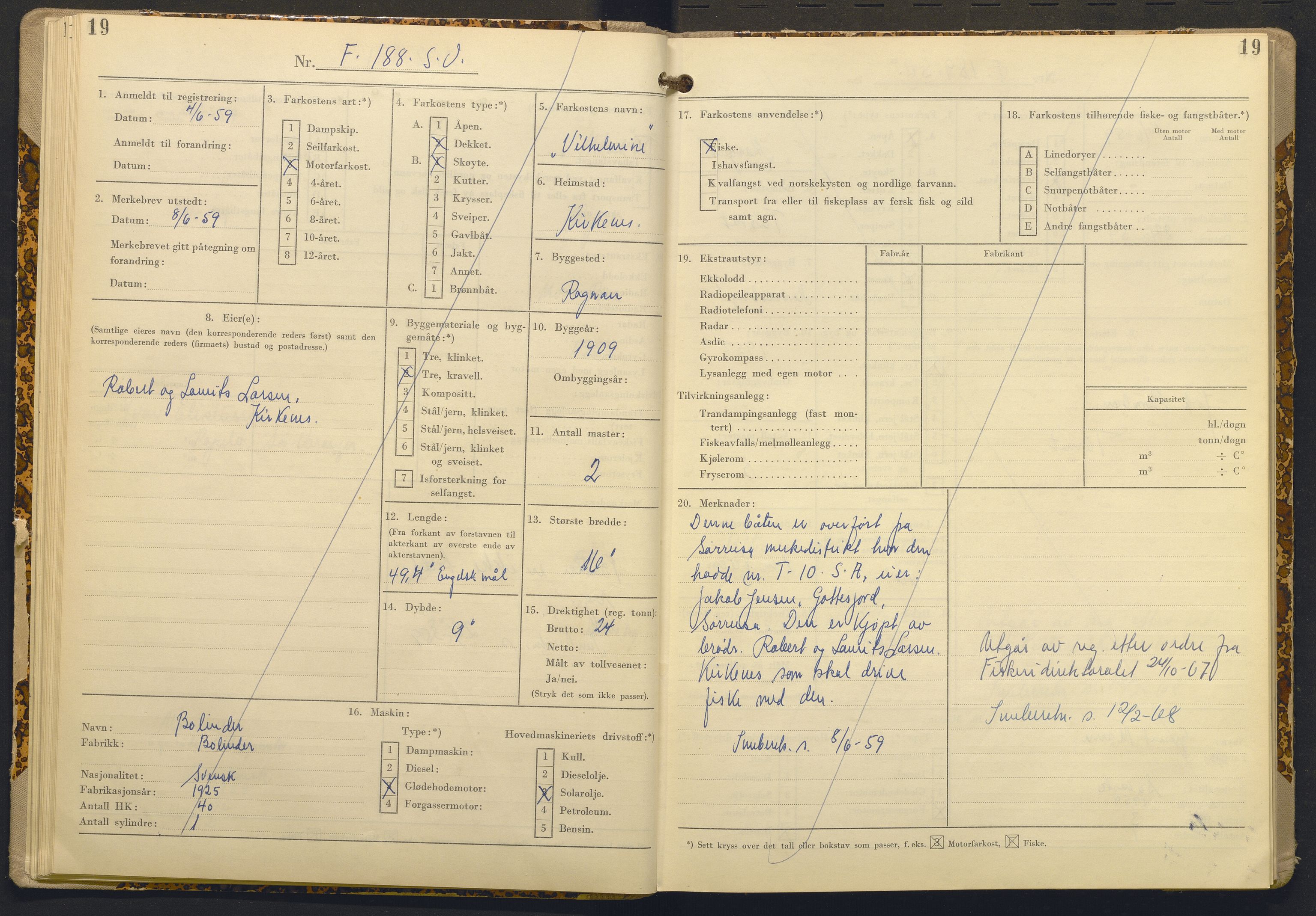 Fiskeridirektoratet - 1 Adm. ledelse - 13 Båtkontoret, AV/SAB-A-2003/I/Ia/Ia.a/L0052: 135.0117/3 Merkeprotokoll - Sør-Varanger, 1956-1972
