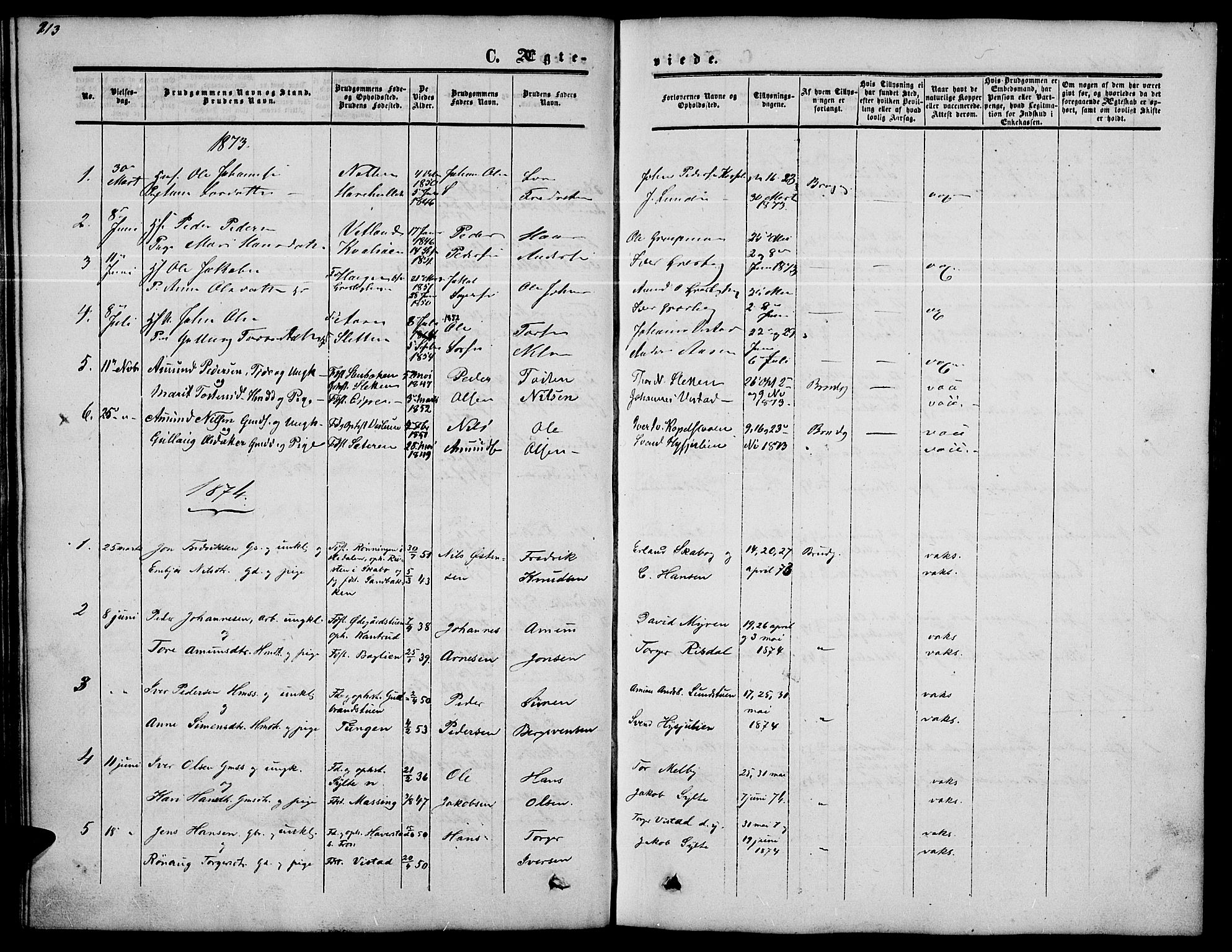 Nord-Fron prestekontor, AV/SAH-PREST-080/H/Ha/Hab/L0002: Klokkerbok nr. 2, 1851-1883, s. 213