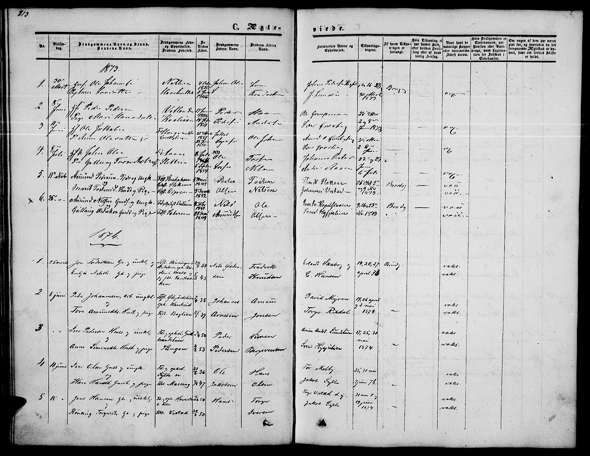 Nord-Fron prestekontor, SAH/PREST-080/H/Ha/Hab/L0002: Klokkerbok nr. 2, 1851-1883, s. 213