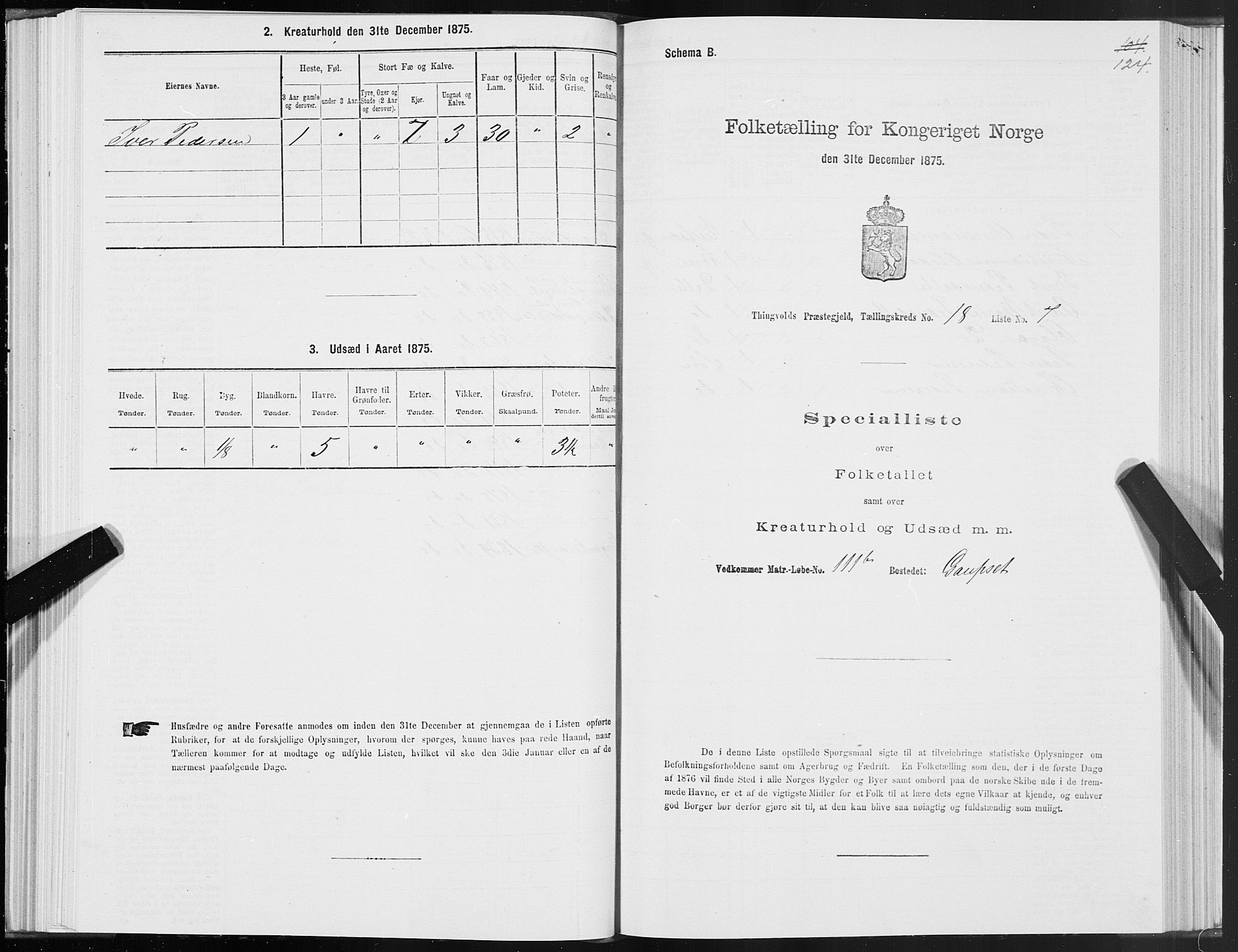 SAT, Folketelling 1875 for 1560P Tingvoll prestegjeld, 1875, s. 7124