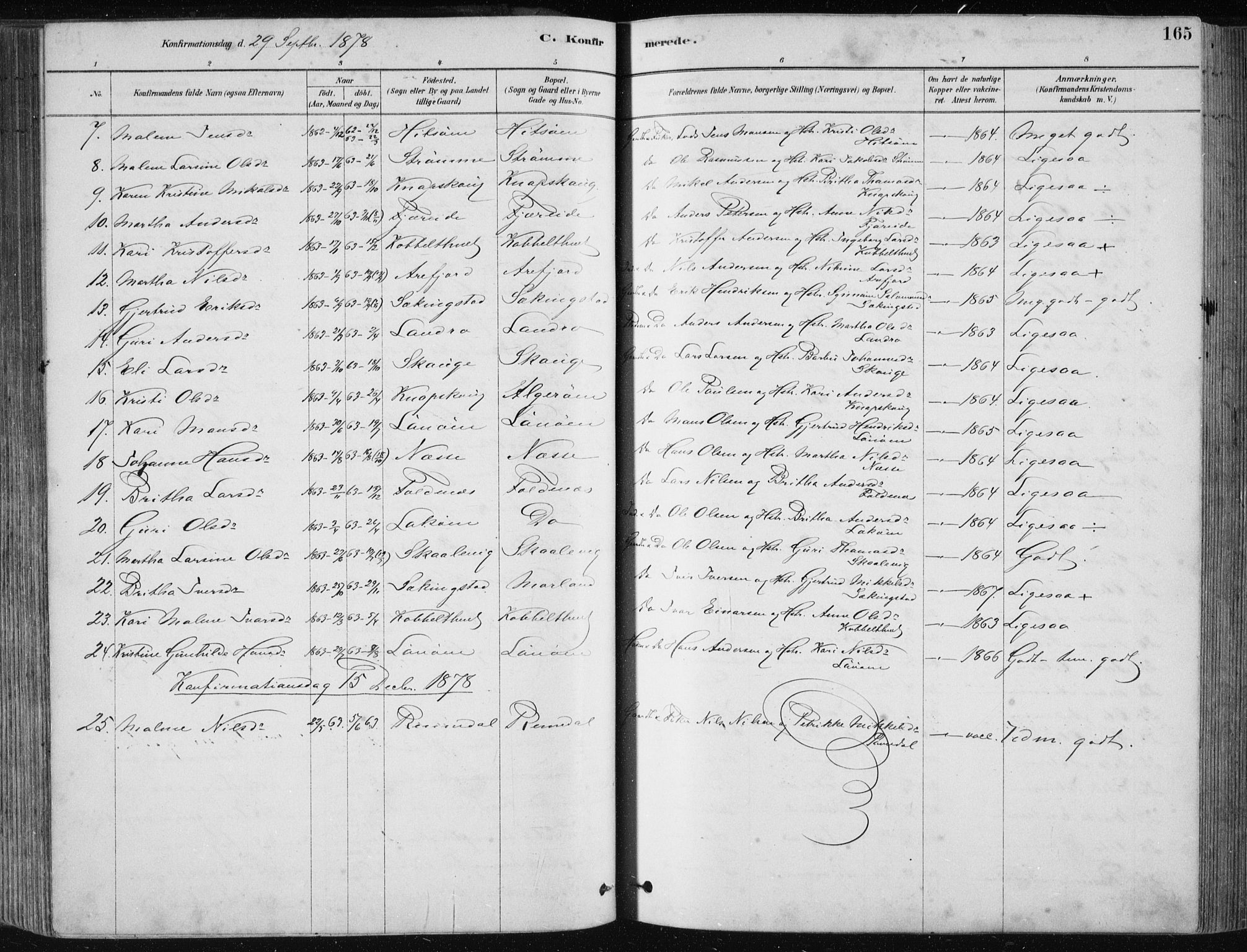 Fjell sokneprestembete, AV/SAB-A-75301/H/Haa: Ministerialbok nr. A  8, 1878-1898, s. 165