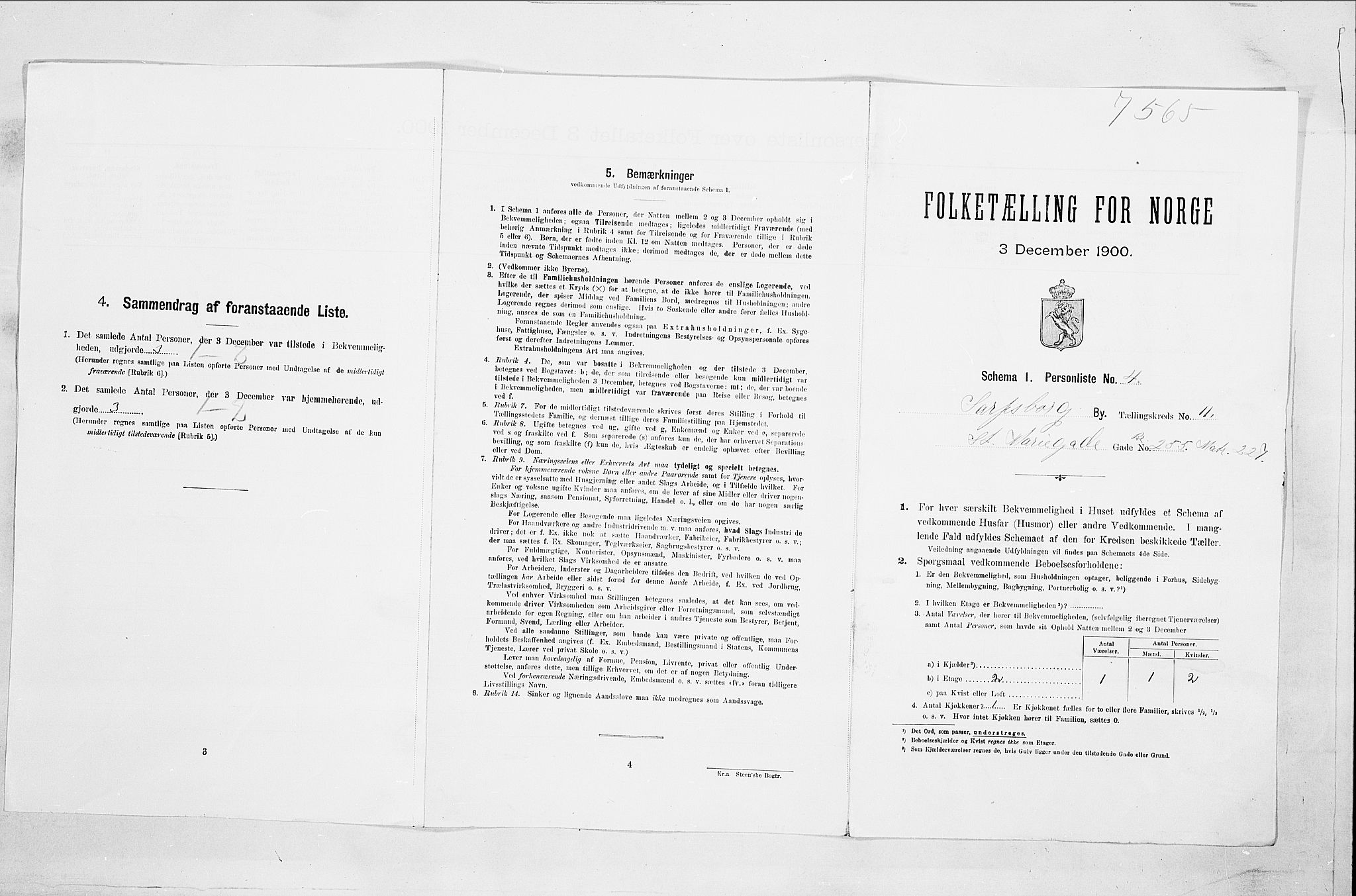 SAO, Folketelling 1900 for 0102 Sarpsborg kjøpstad, 1900