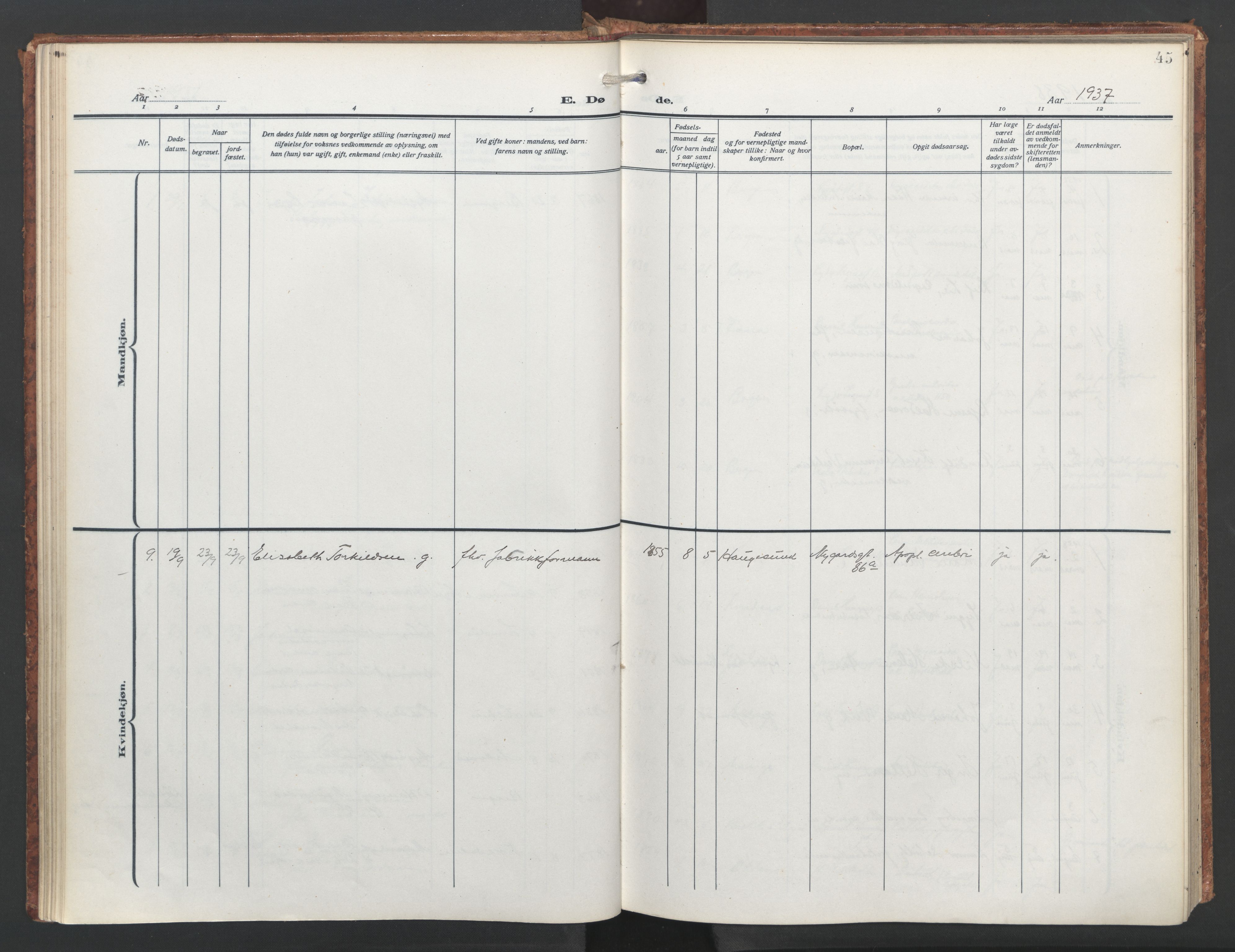 St. Jacob sokneprestembete, SAB/A-78001/H/Haa/L0009: Ministerialbok nr. D 1, 1917-1972, s. 45