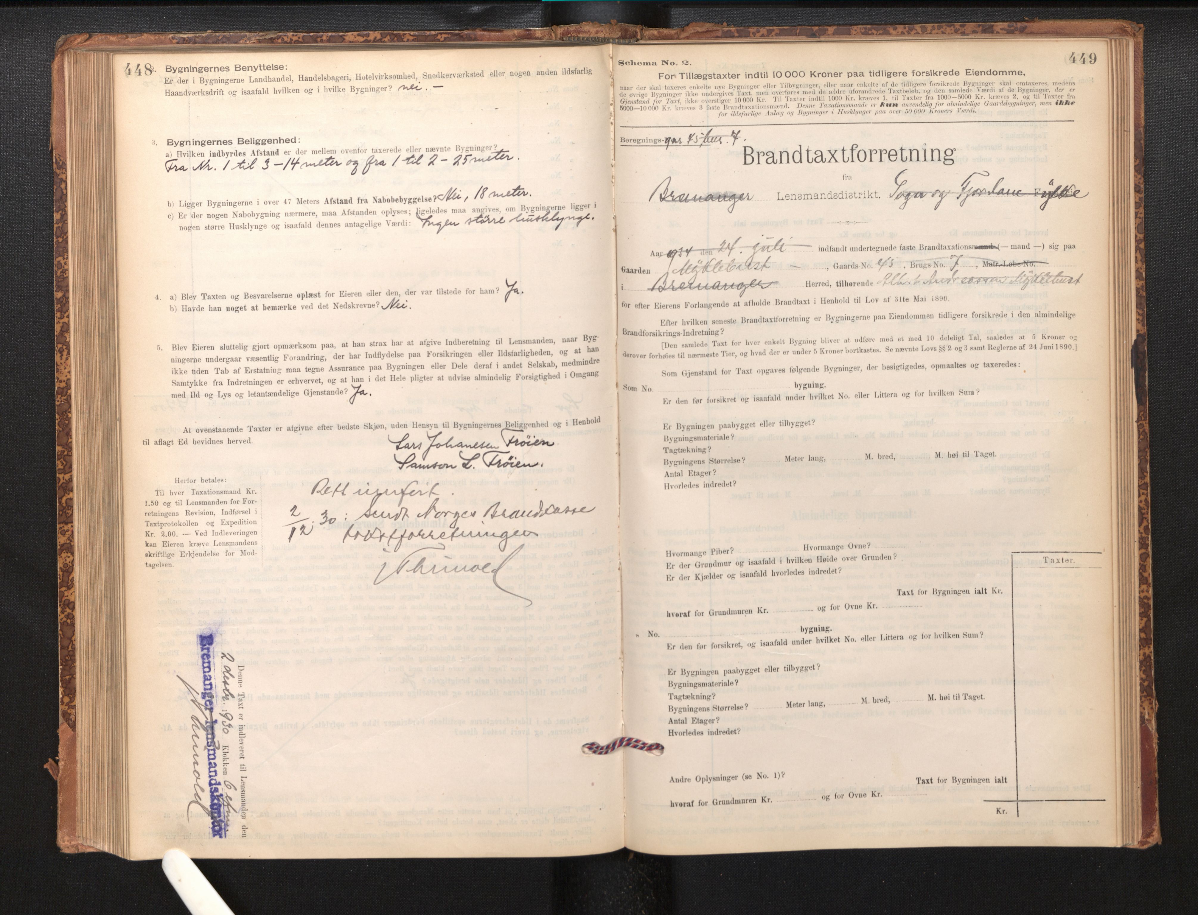 Lensmannen i Bremanger, SAB/A-26701/0012/L0007: Branntakstprotokoll, skjematakst, 1895-1936, s. 448-449