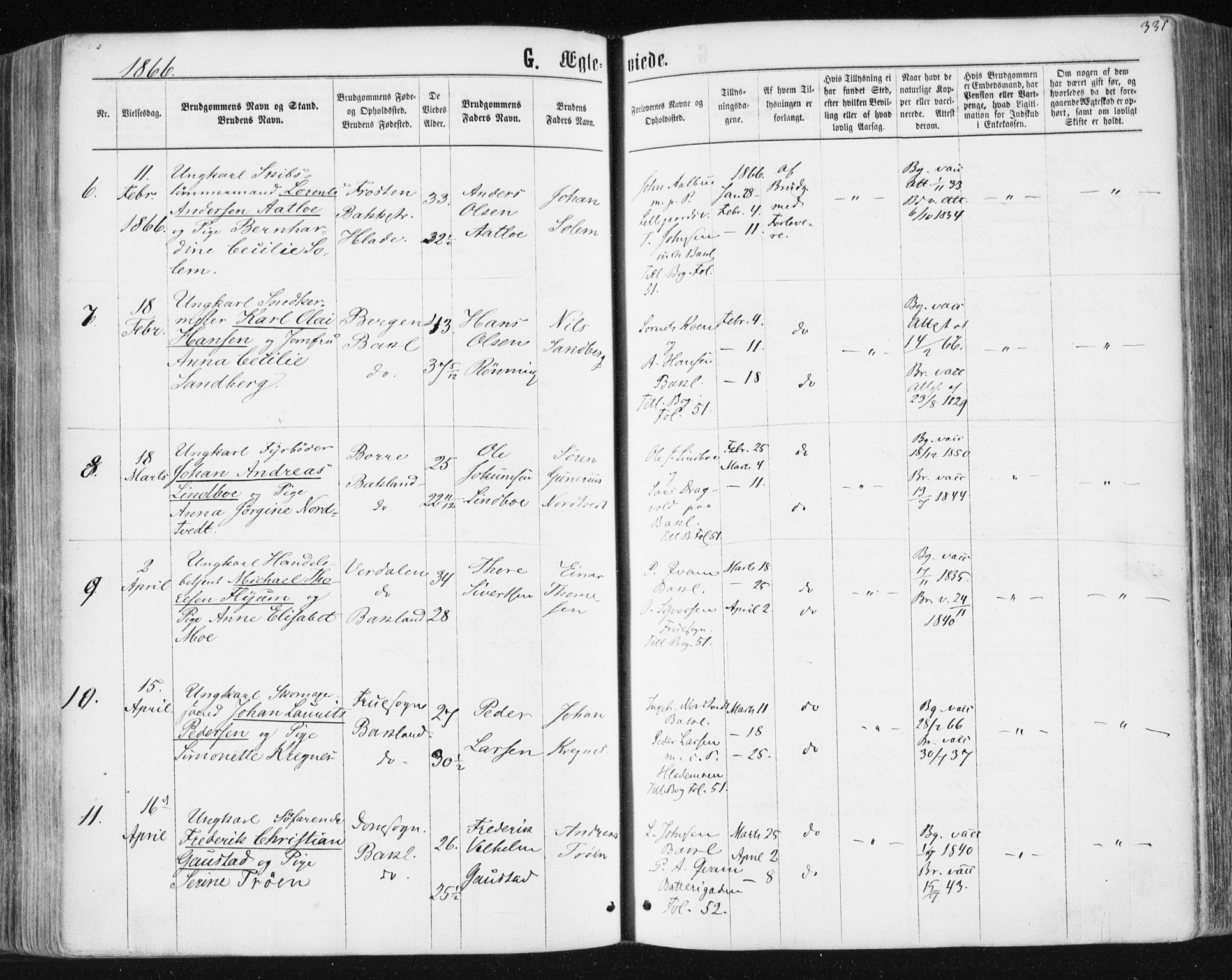 Ministerialprotokoller, klokkerbøker og fødselsregistre - Sør-Trøndelag, SAT/A-1456/604/L0186: Ministerialbok nr. 604A07, 1866-1877, s. 331