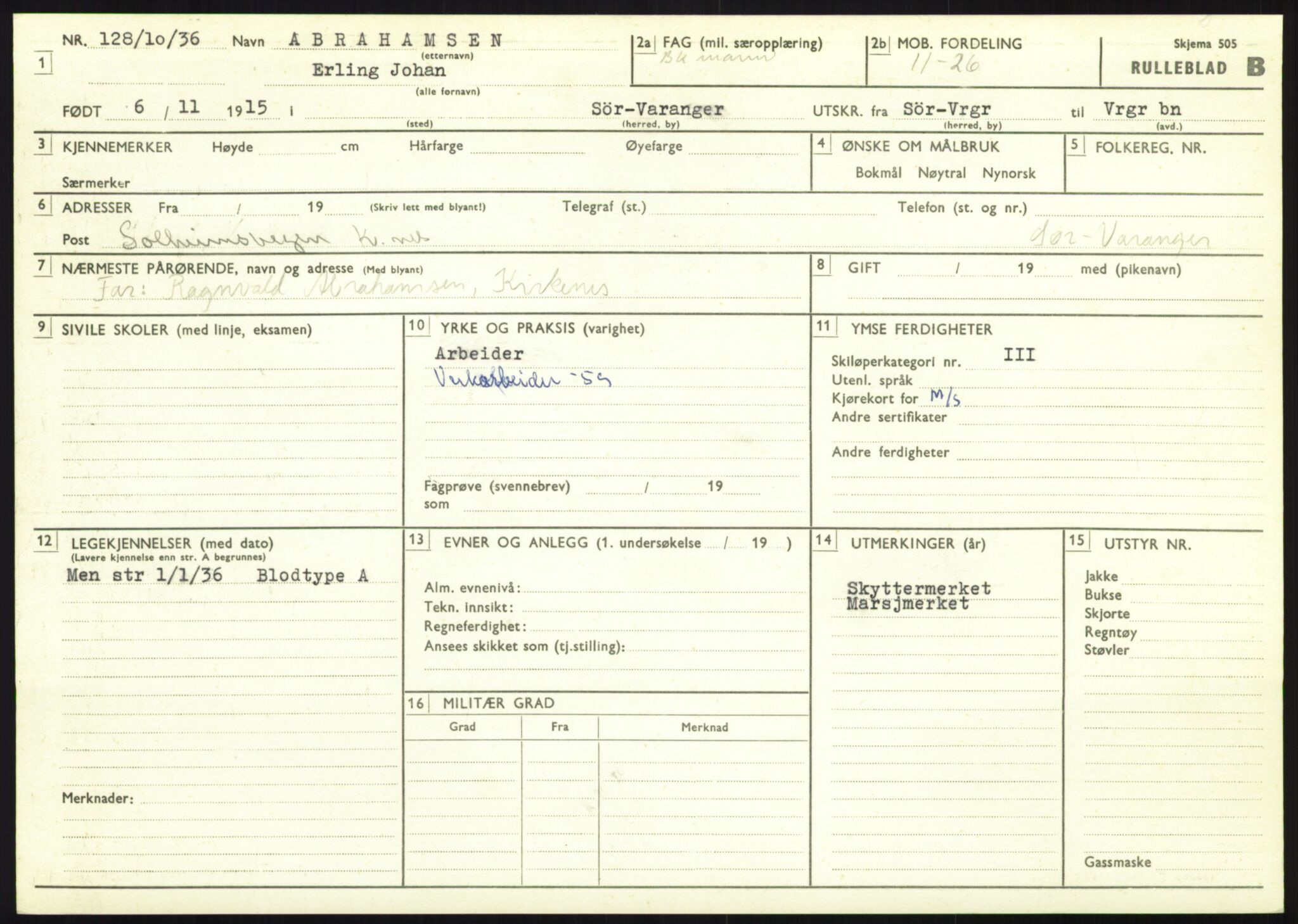 Forsvaret, Varanger bataljon, AV/RA-RAFA-2258/1/D/L0445: Rulleblad for menige født 1915-1916, 1915-1916, s. 6