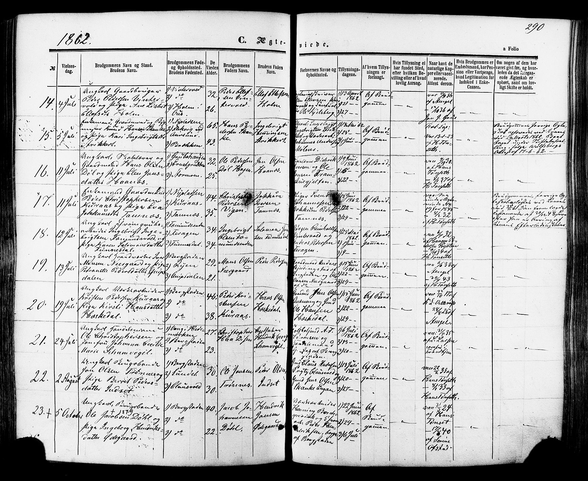Ministerialprotokoller, klokkerbøker og fødselsregistre - Sør-Trøndelag, SAT/A-1456/681/L0932: Ministerialbok nr. 681A10, 1860-1878, s. 290