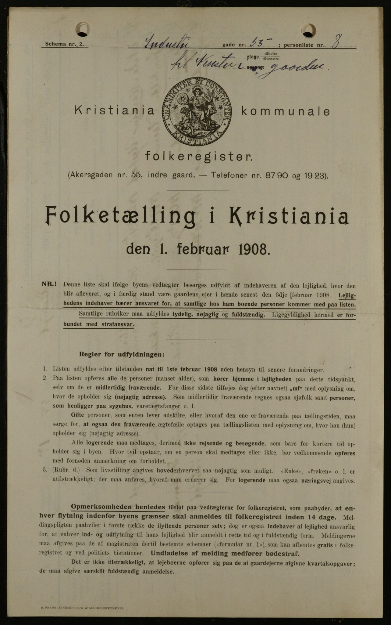OBA, Kommunal folketelling 1.2.1908 for Kristiania kjøpstad, 1908, s. 39138