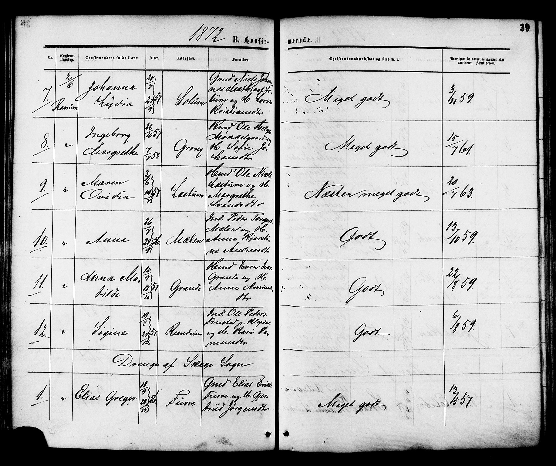Ministerialprotokoller, klokkerbøker og fødselsregistre - Nord-Trøndelag, SAT/A-1458/764/L0553: Ministerialbok nr. 764A08, 1858-1880, s. 39