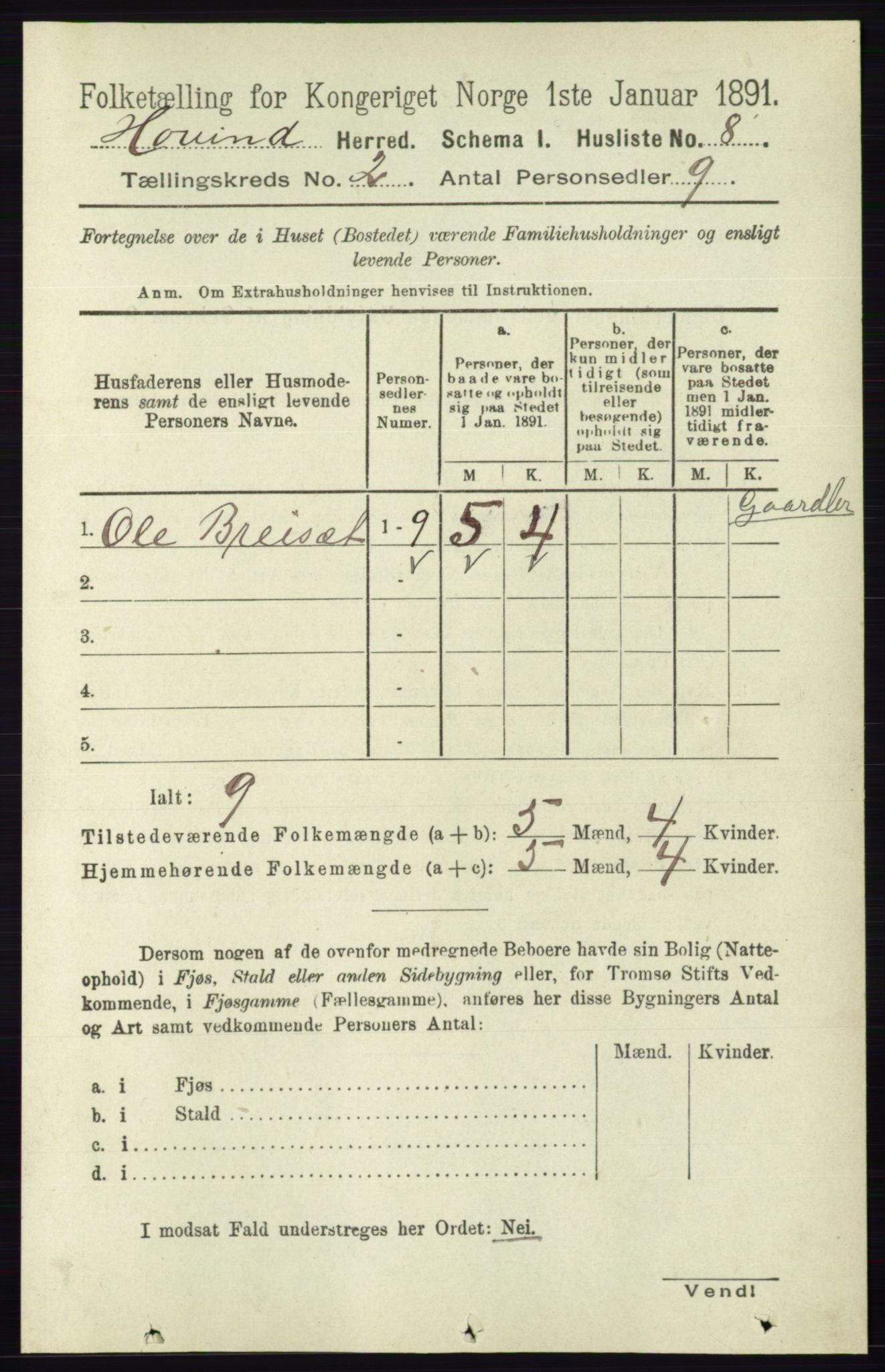 RA, Folketelling 1891 for 0825 Hovin herred, 1891, s. 466