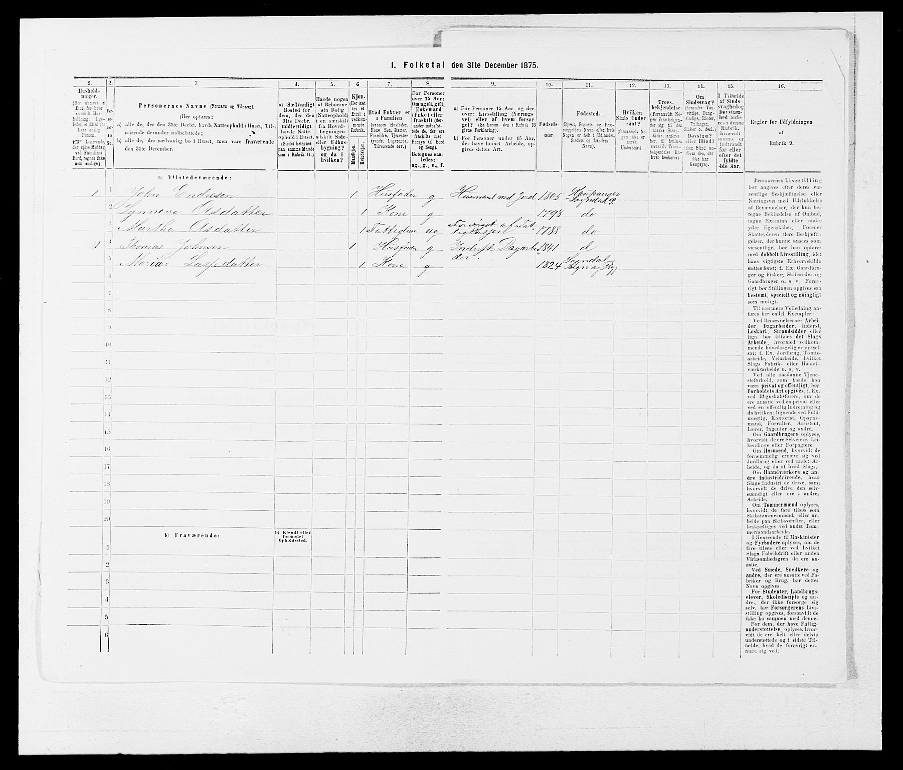 SAB, Folketelling 1875 for 1420P Sogndal prestegjeld, 1875, s. 131