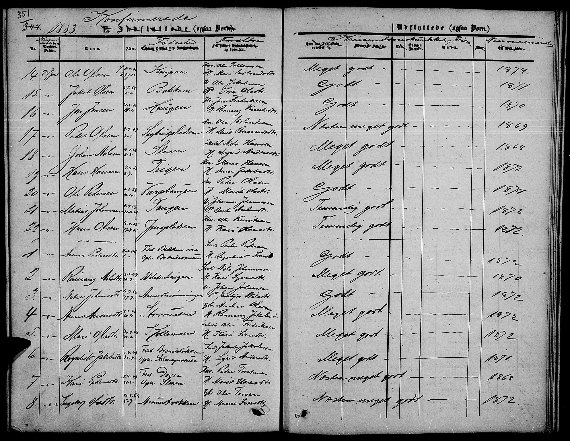 Nord-Fron prestekontor, SAH/PREST-080/H/Ha/Hab/L0003: Klokkerbok nr. 3, 1851-1886, s. 351