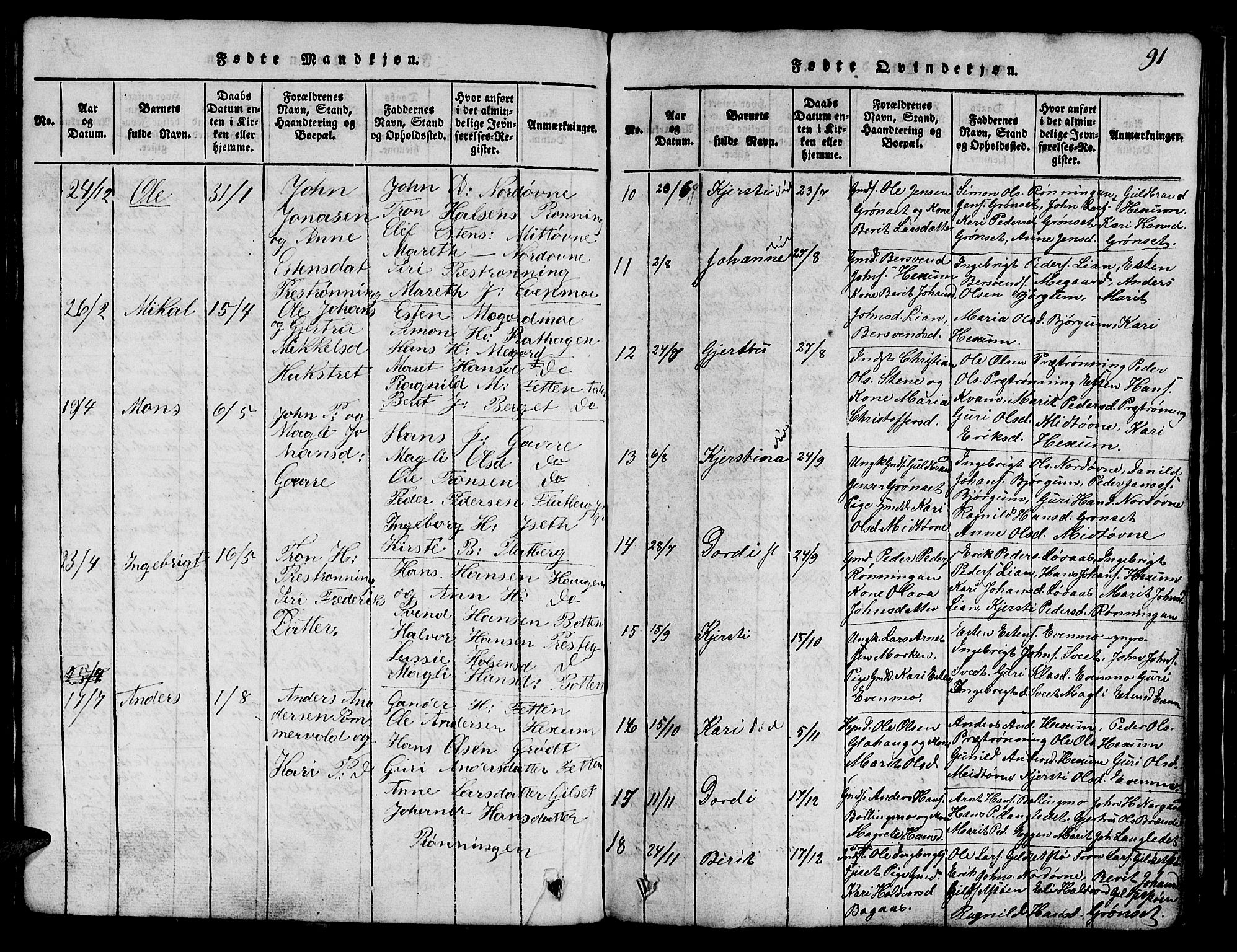 Ministerialprotokoller, klokkerbøker og fødselsregistre - Sør-Trøndelag, AV/SAT-A-1456/685/L0976: Klokkerbok nr. 685C01, 1817-1878, s. 91