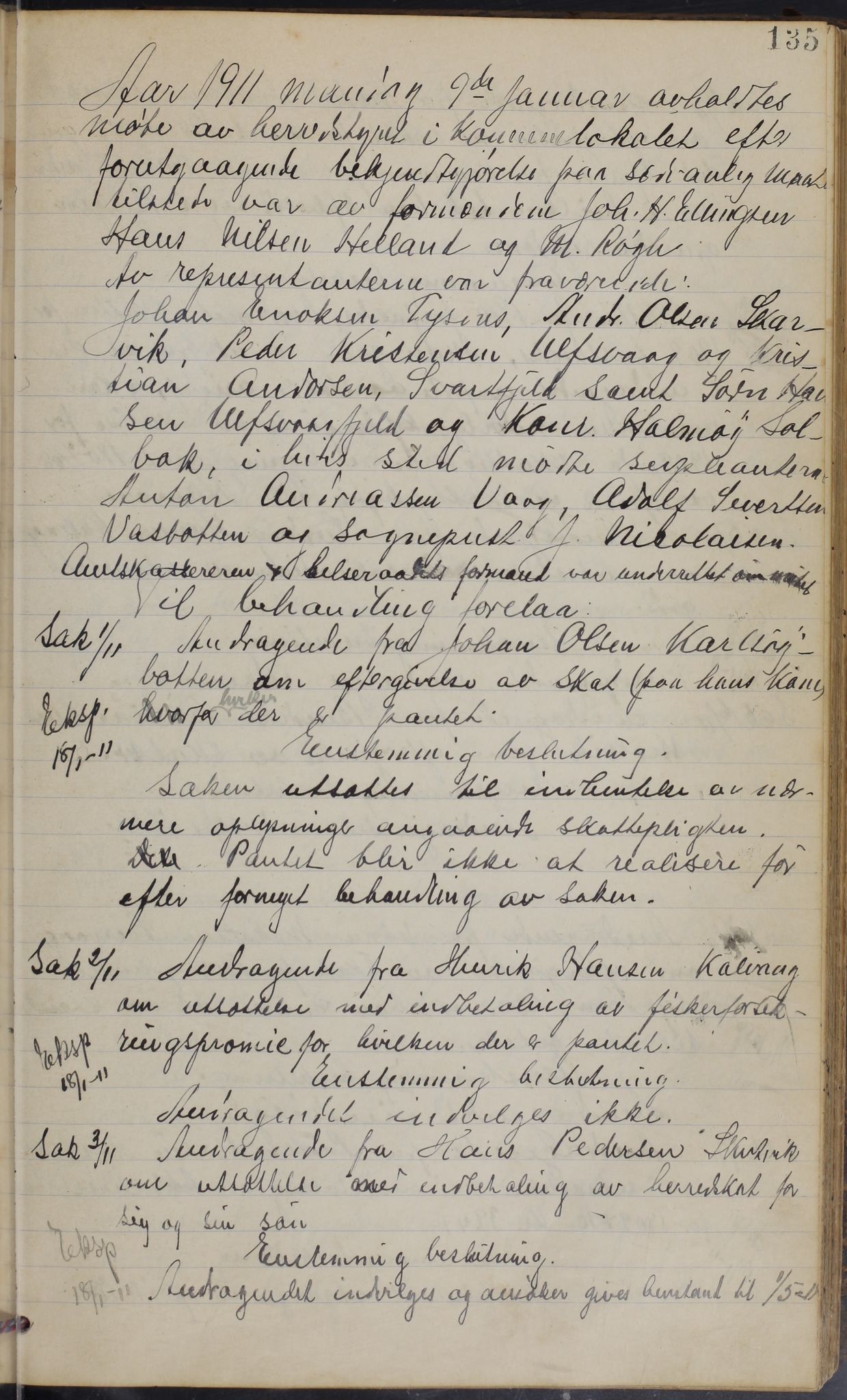 Hamarøy kommune. Formannskapet, AIN/K-18490.150/100/L0002: Møtebok, 1901-1914, s. 135