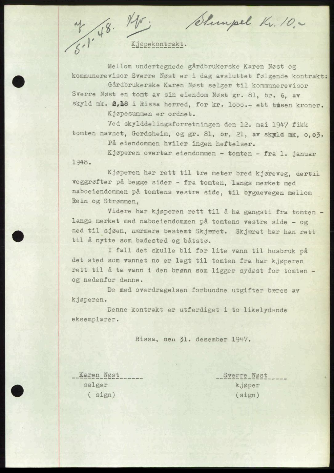 Fosen sorenskriveri, AV/SAT-A-1107/1/2/2C: Pantebok nr. A7-9, 1947-1949, Dagboknr: 7/1948