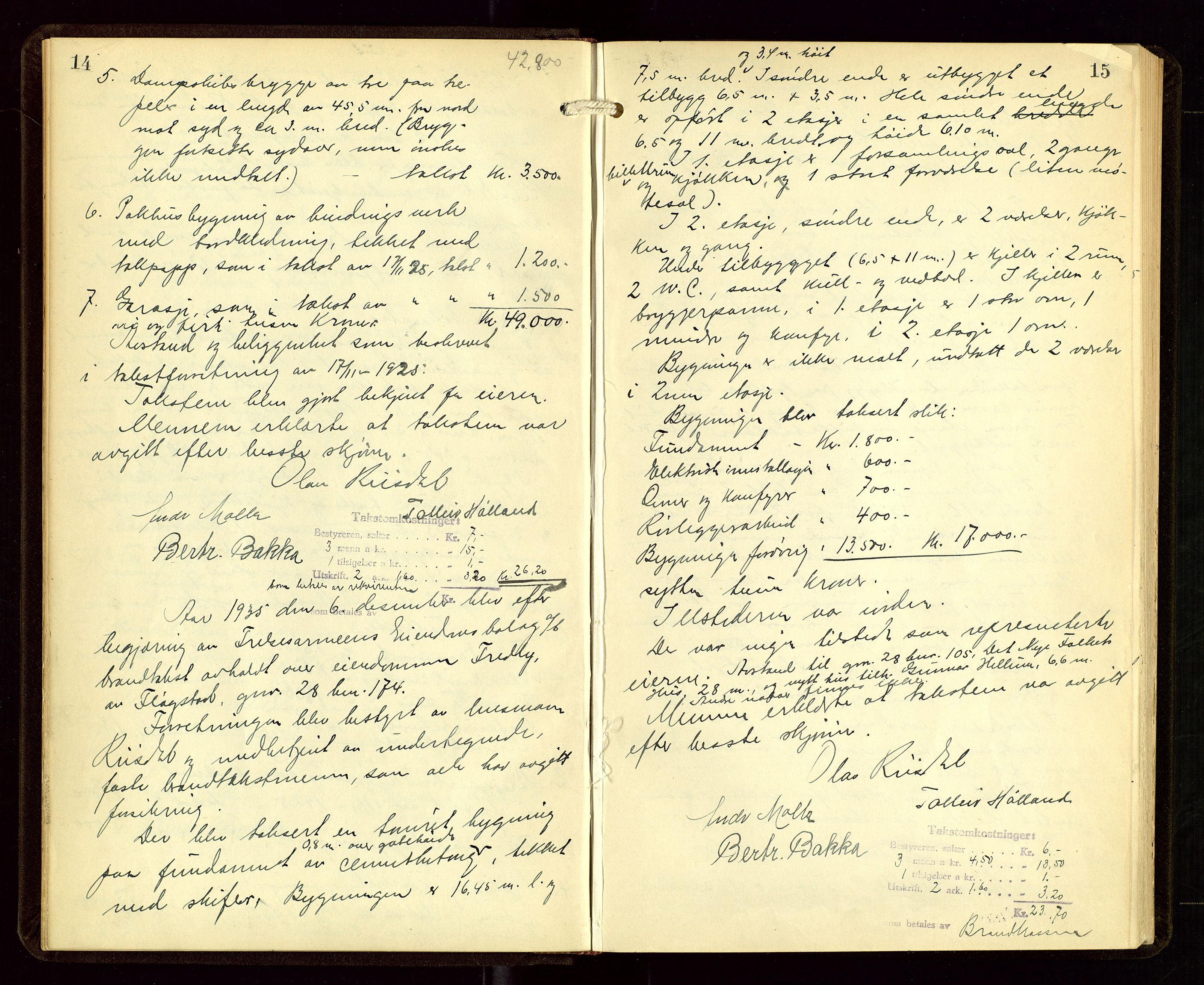 Sauda lensmannskontor, AV/SAST-A-100177/Goa/L0004: "Brandtakstprotokoll for Sauda lensmannsdistrikt", 1934-1946, s. 14-15