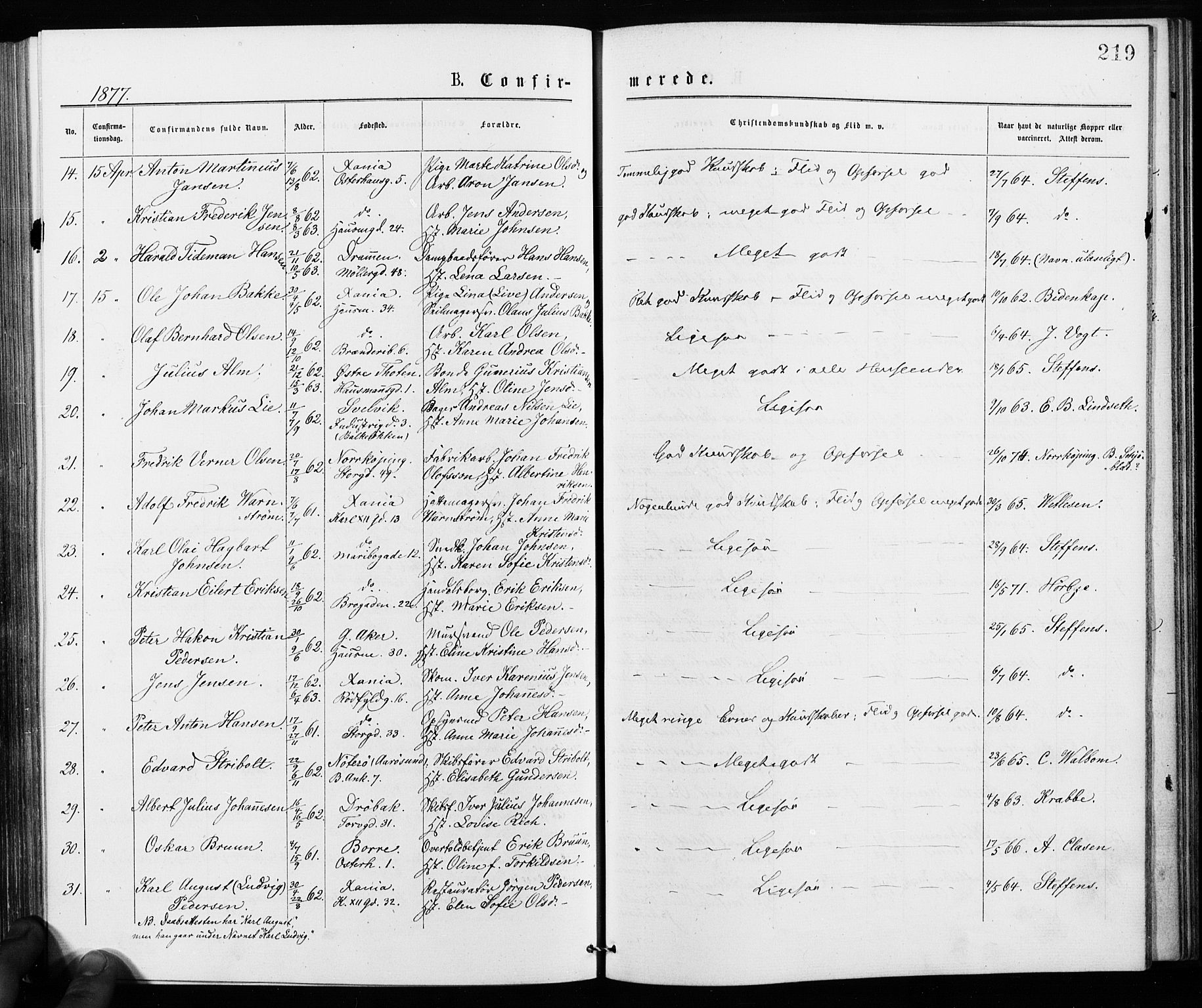 Jakob prestekontor Kirkebøker, AV/SAO-A-10850/F/Fa/L0001: Ministerialbok nr. 1, 1875-1924, s. 219