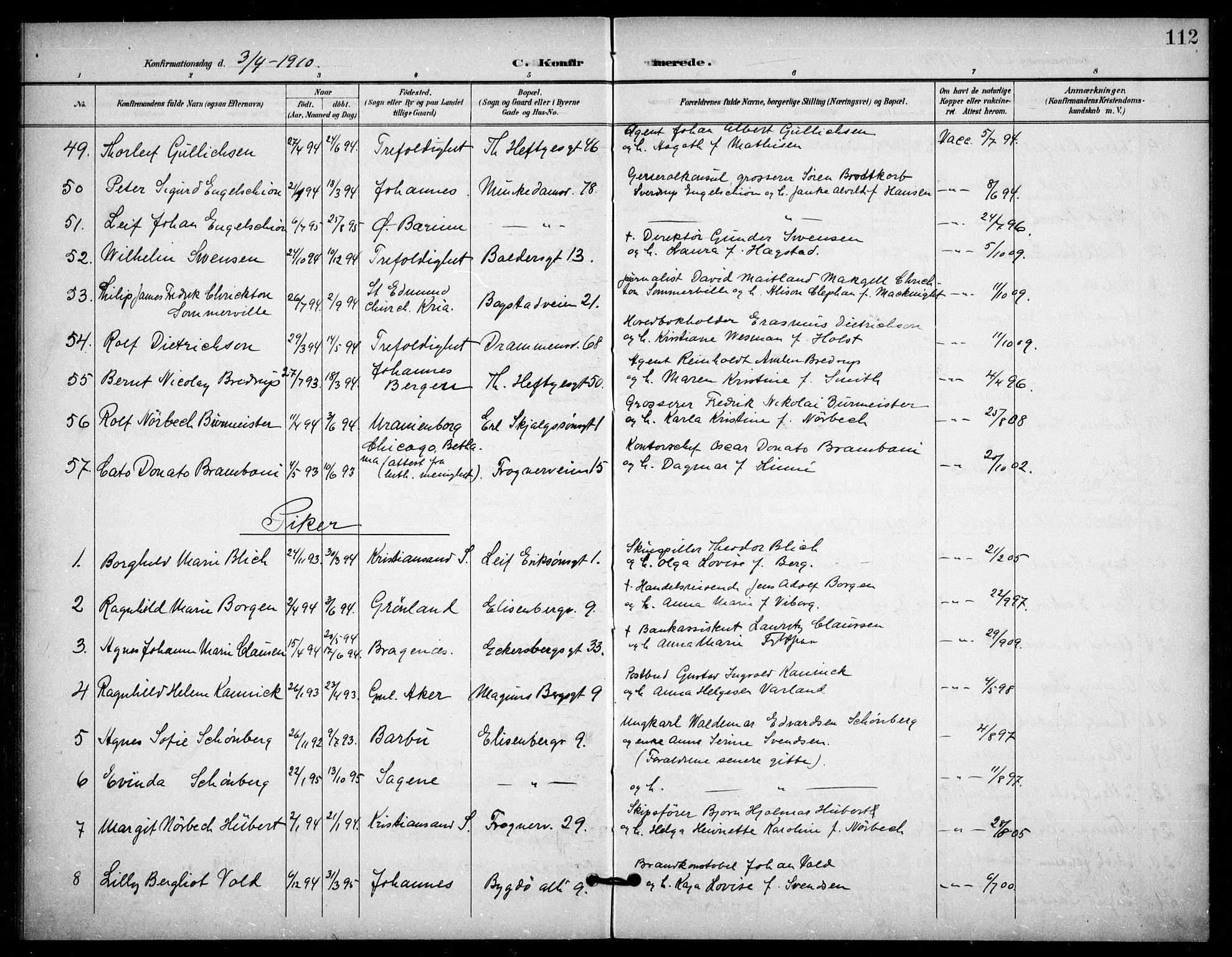 Frogner prestekontor Kirkebøker, AV/SAO-A-10886/F/Fa/L0001: Ministerialbok nr. 1, 1898-1916, s. 112