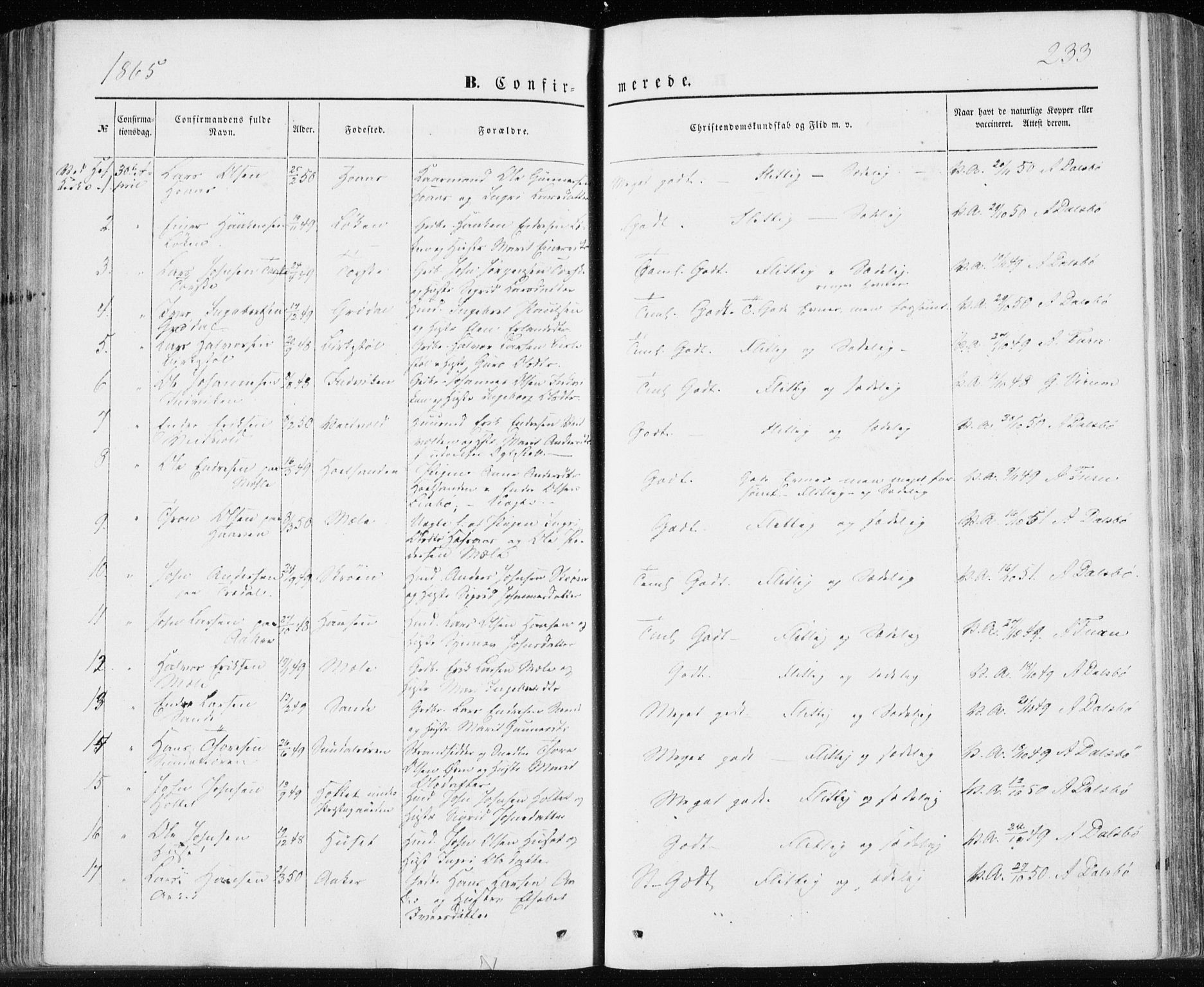 Ministerialprotokoller, klokkerbøker og fødselsregistre - Møre og Romsdal, AV/SAT-A-1454/590/L1013: Ministerialbok nr. 590A05, 1847-1877, s. 233