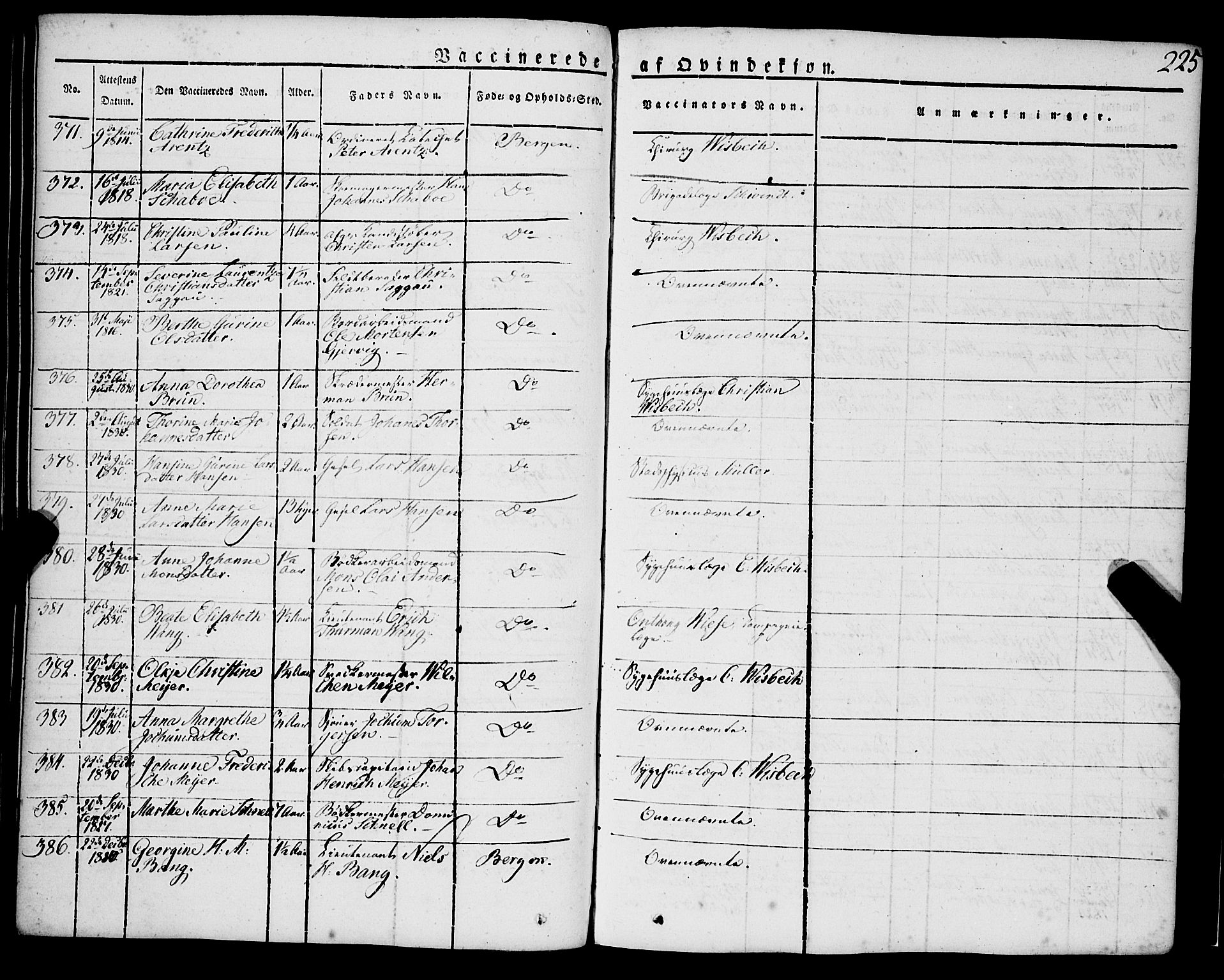 Korskirken sokneprestembete, AV/SAB-A-76101/H/Haa/L0050: Ministerialbok nr. F 1, 1821-1869, s. 225