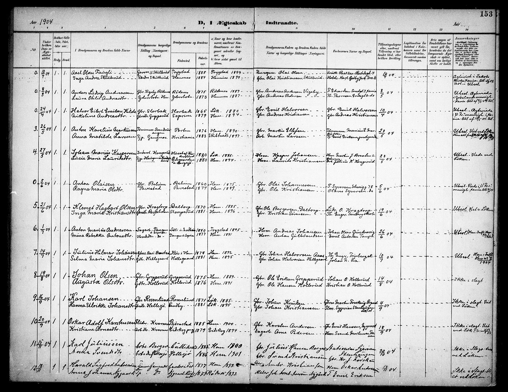 Høland prestekontor Kirkebøker, AV/SAO-A-10346a/F/Fb/L0003: Ministerialbok nr. II 3, 1897-1912, s. 153