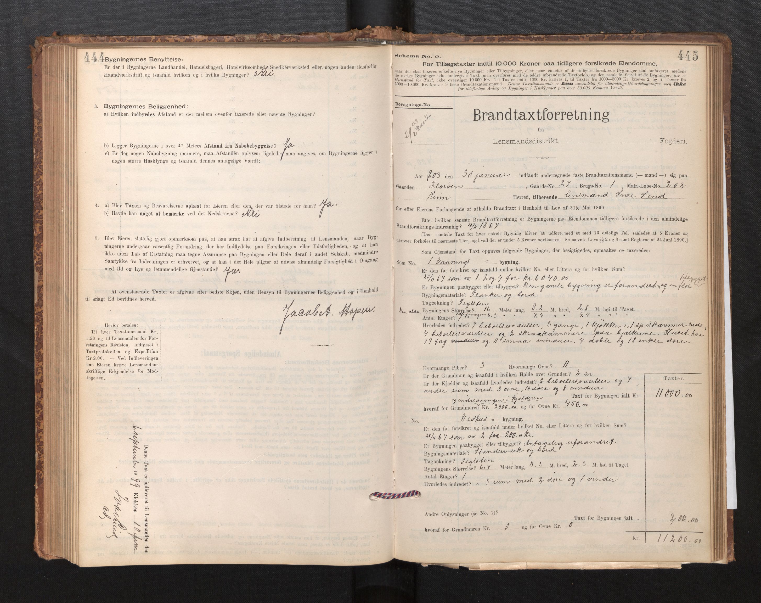 Lensmannen i Kinn, SAB/A-28801/0012/L0004f: Branntakstprotokoll, skjematakst, 1894-1911, s. 444-445