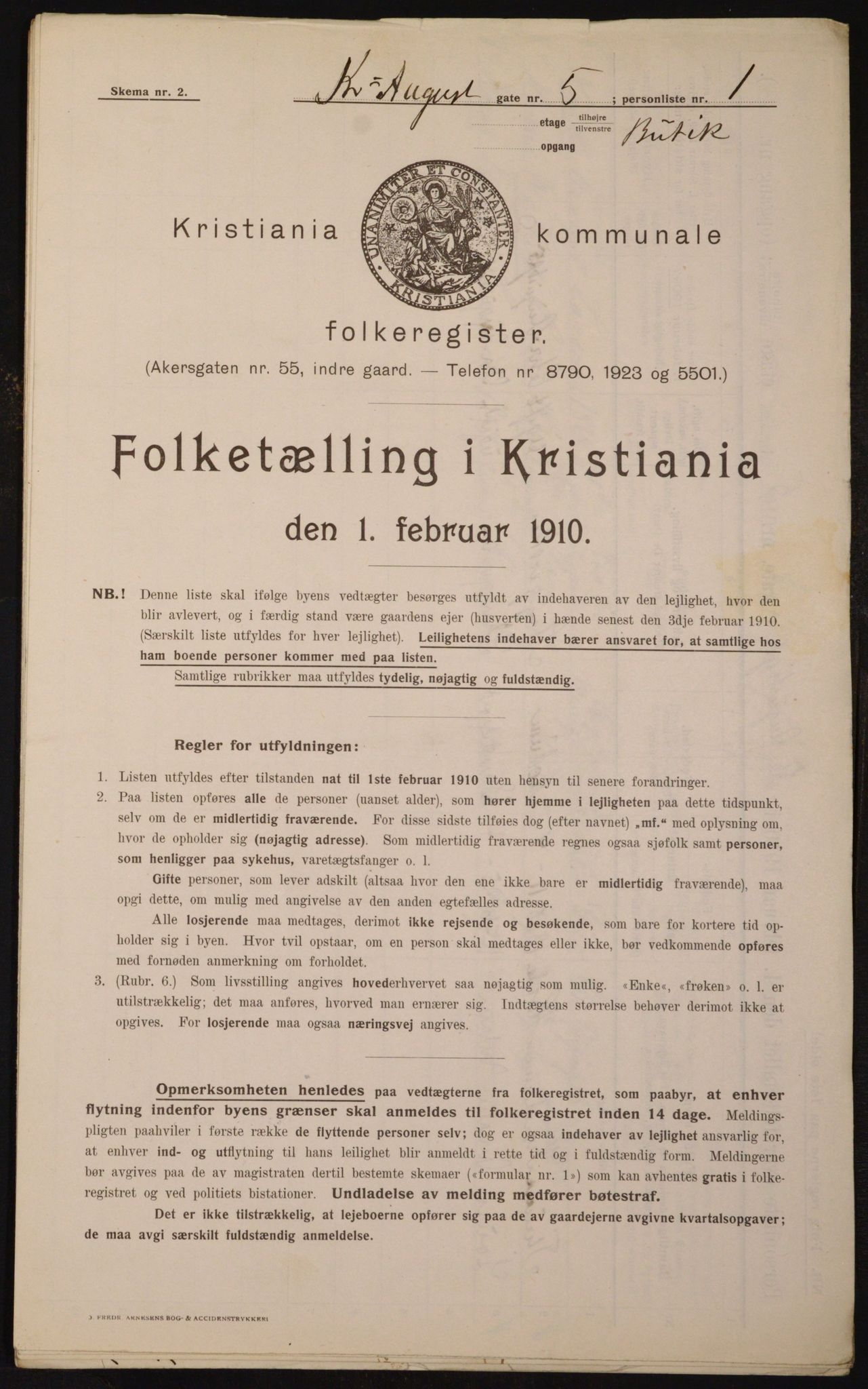 OBA, Kommunal folketelling 1.2.1910 for Kristiania, 1910, s. 52364