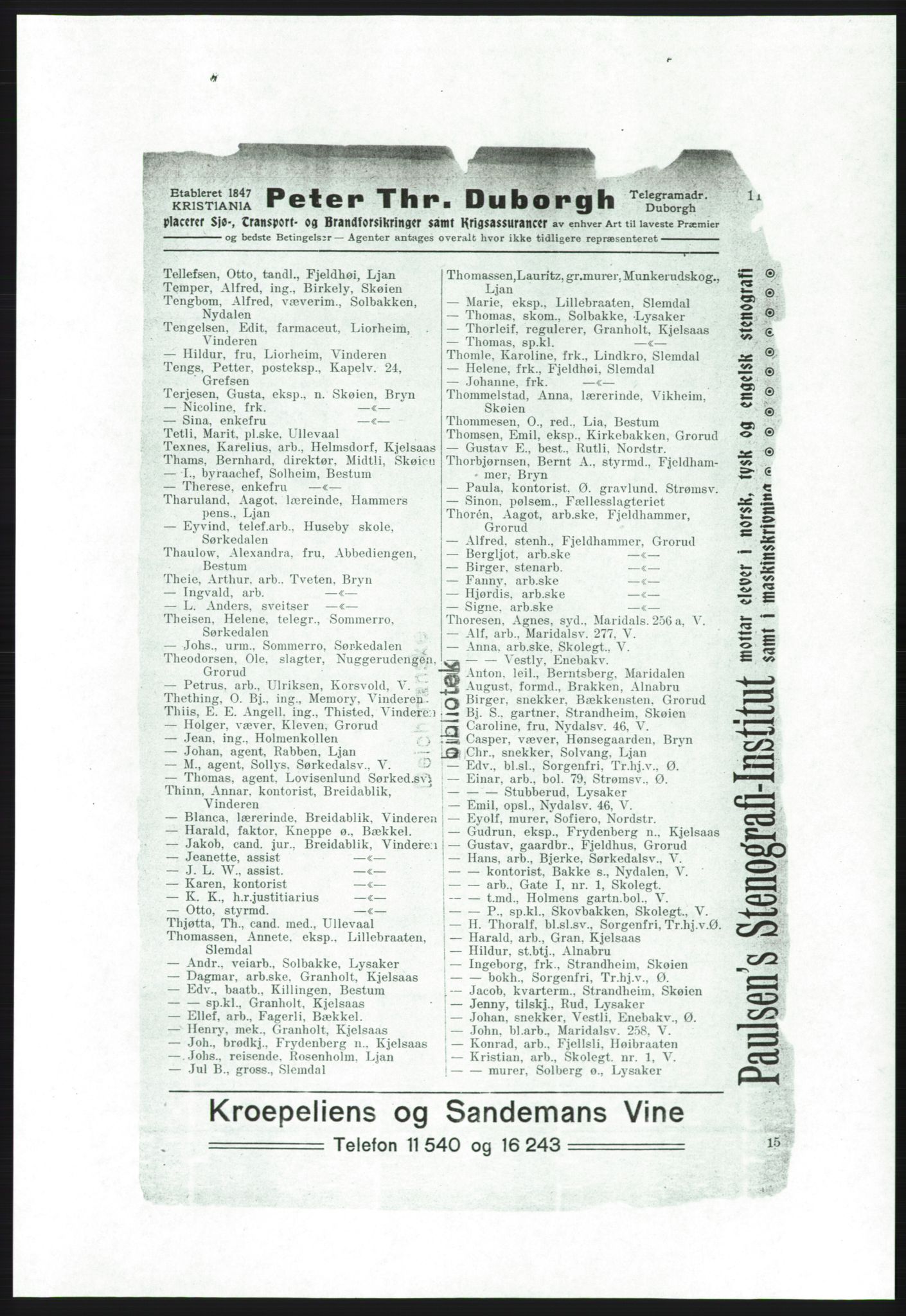 Aker adressebok/adressekalender, PUBL/001/A/001: Akers adressebok, 1916-1917, s. 113