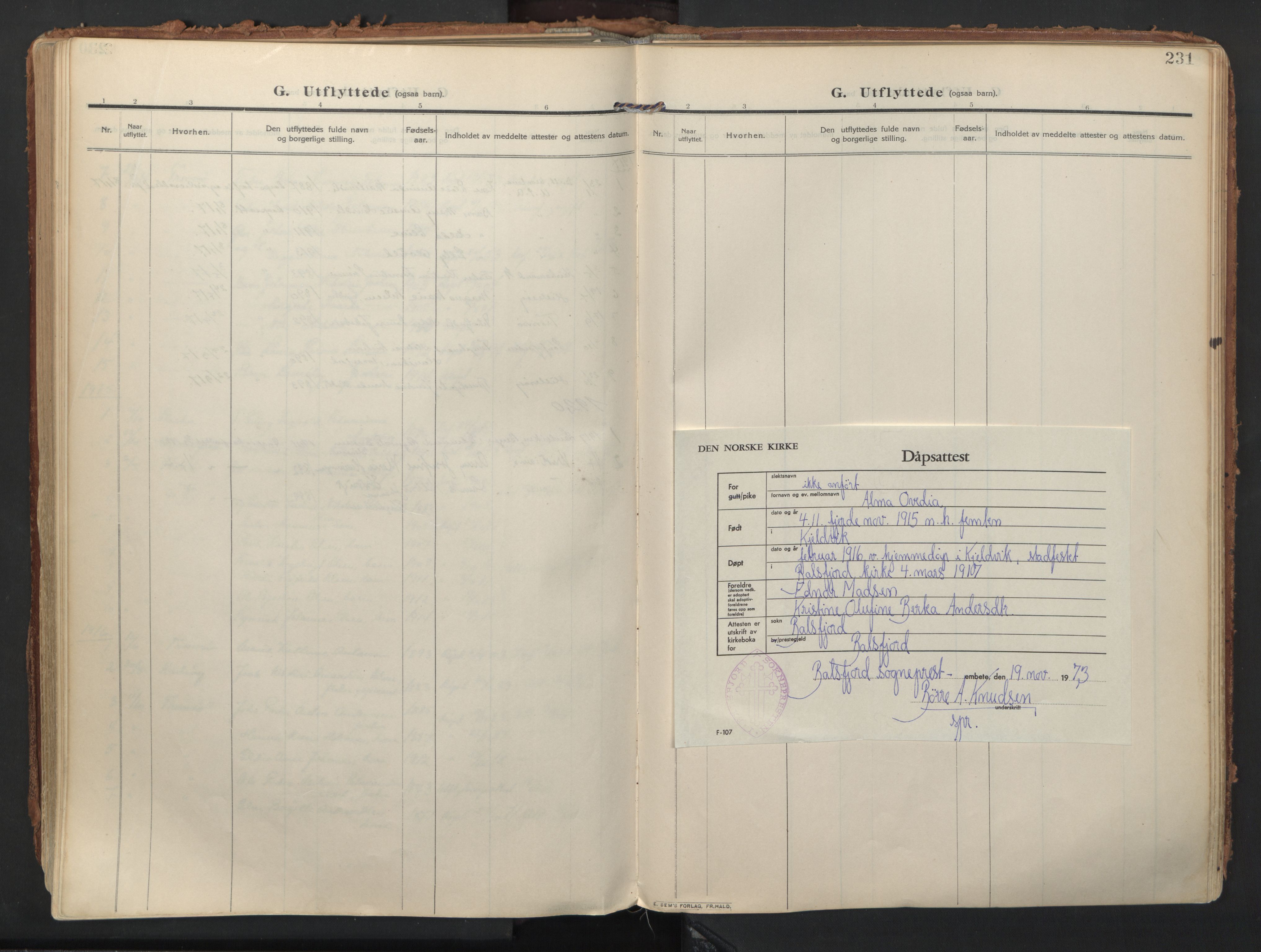 Balsfjord sokneprestembete, AV/SATØ-S-1303/G/Ga/L0009kirke: Ministerialbok nr. 9, 1909-1921, s. 231