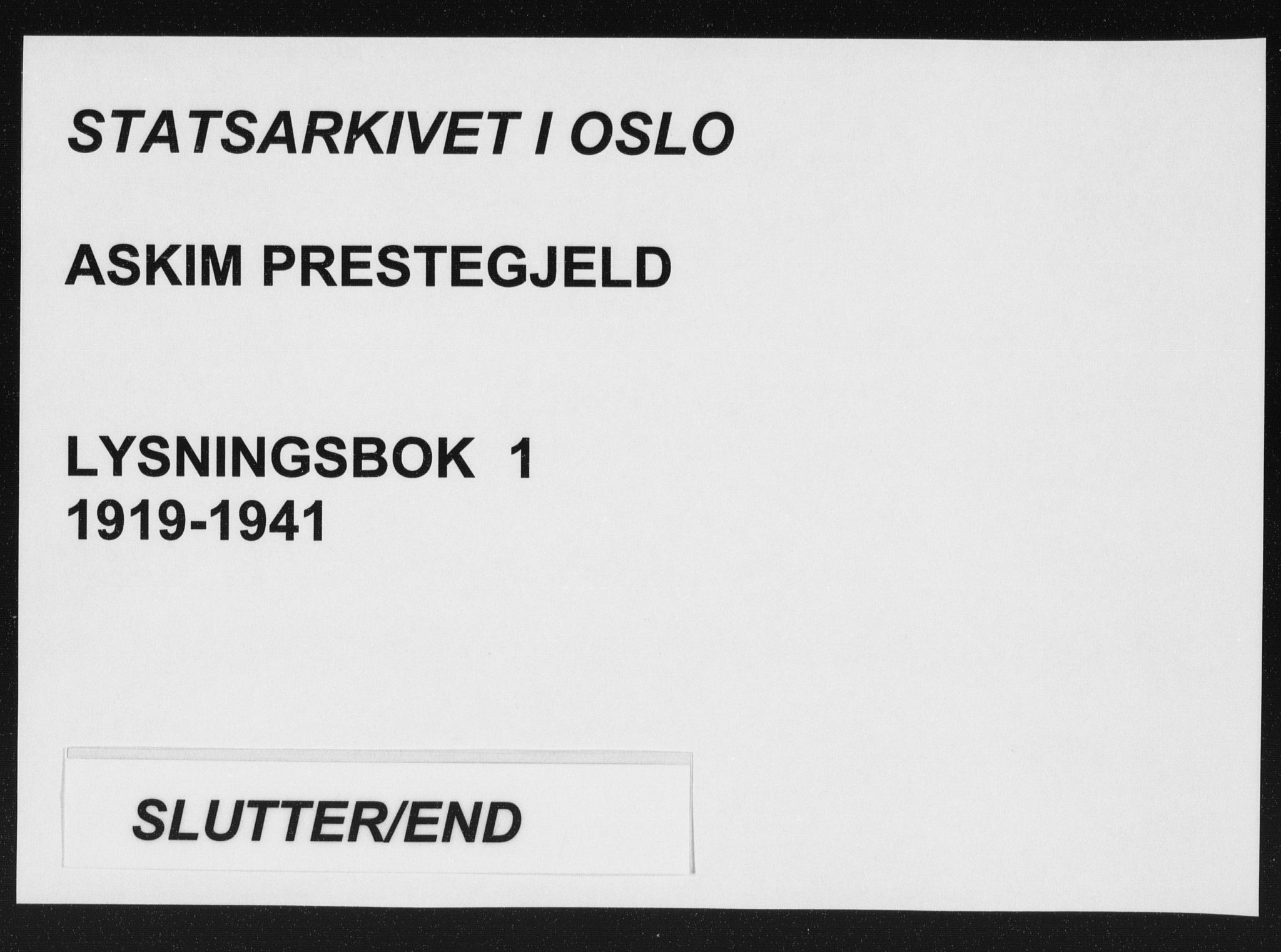 Askim prestekontor Kirkebøker, AV/SAO-A-10900/H/Ha/L0001: Lysningsprotokoll nr. 1, 1919-1941