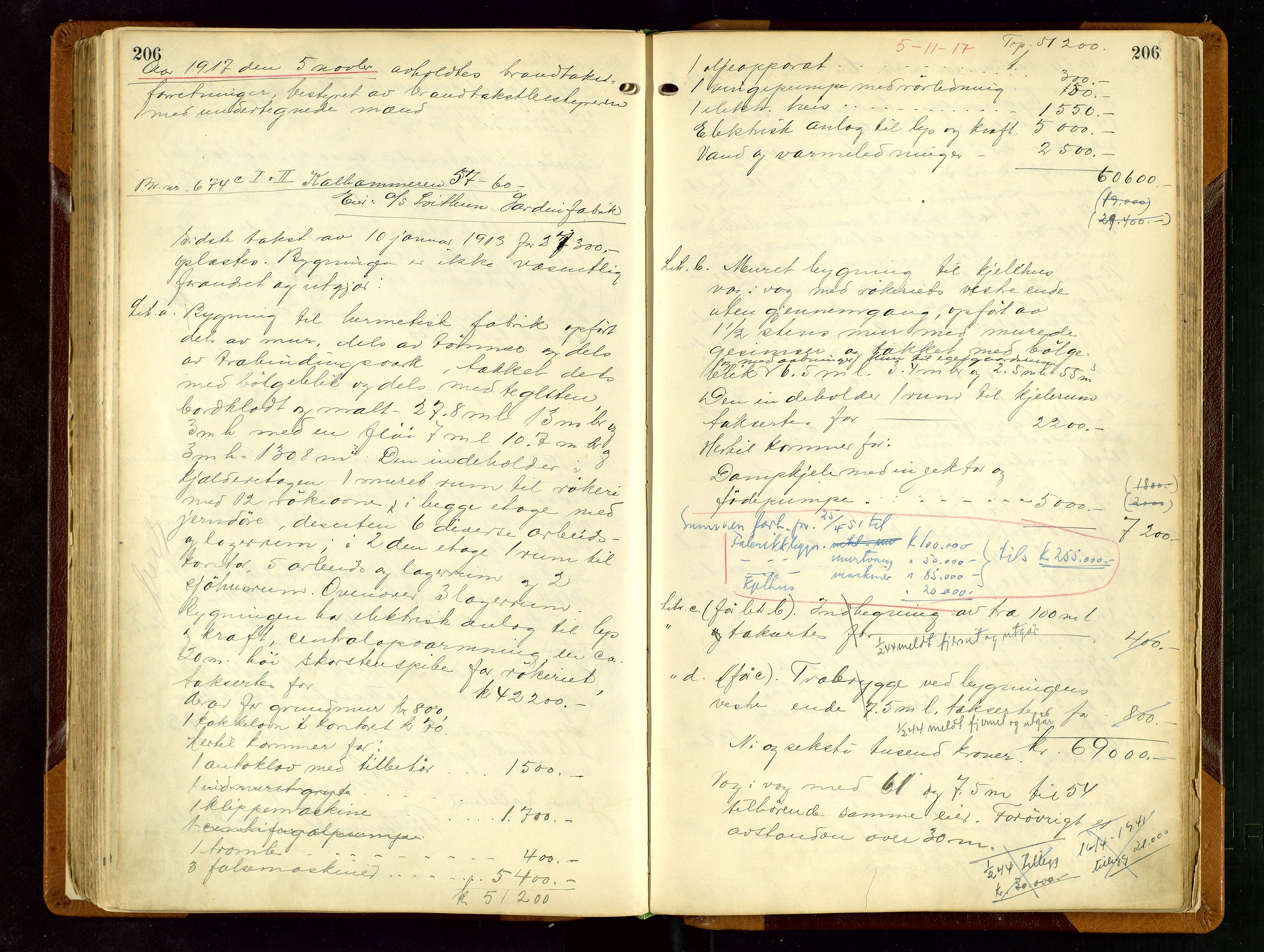 Norges Brannkasse Stavanger, AV/SAST-A-102143/F/Fd/L0014: Branntaksprotokoll nr. 25, 1916-1920, s. 206